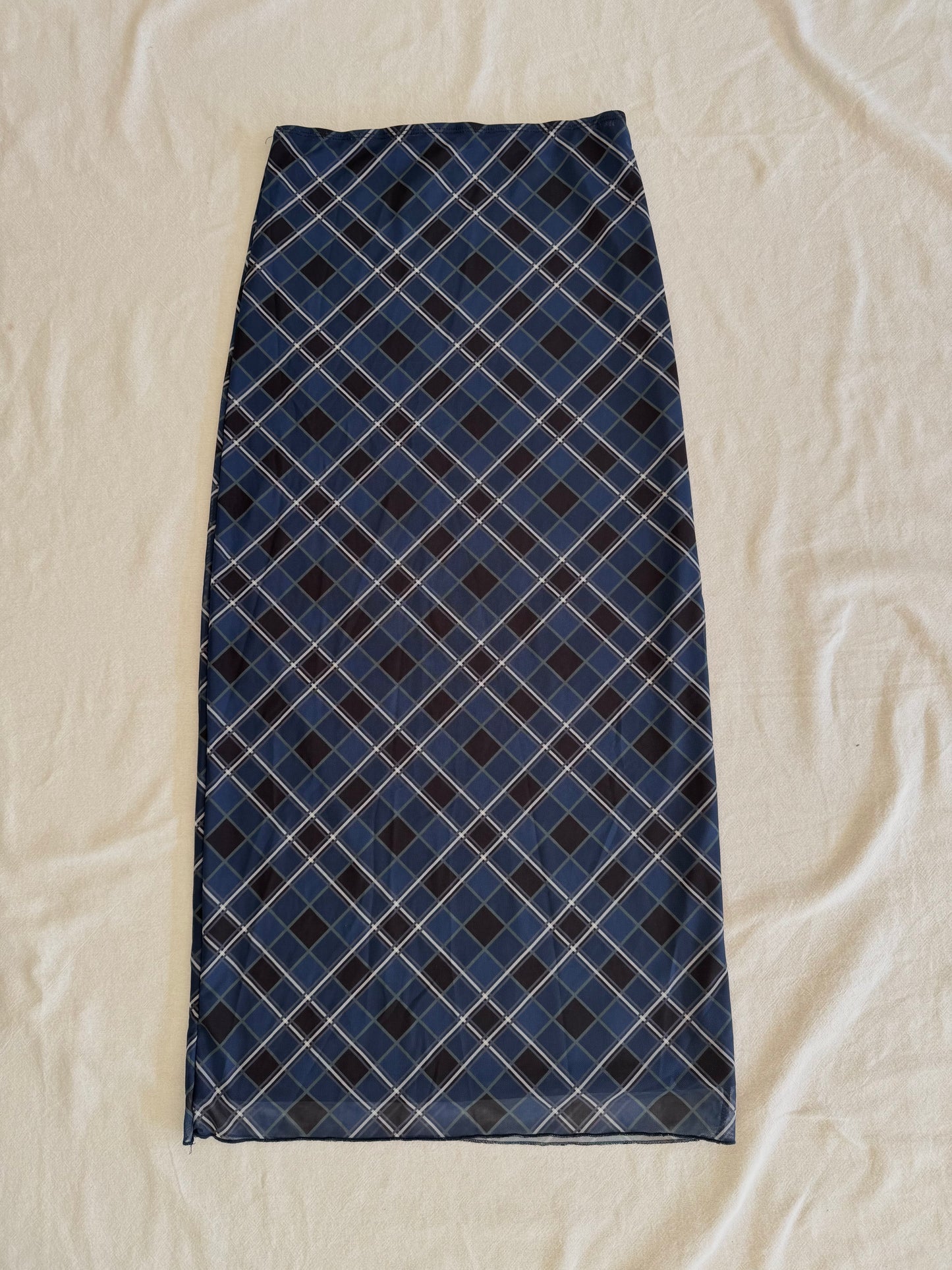 Blue Checkered Maxi Skirt | Size 6-8