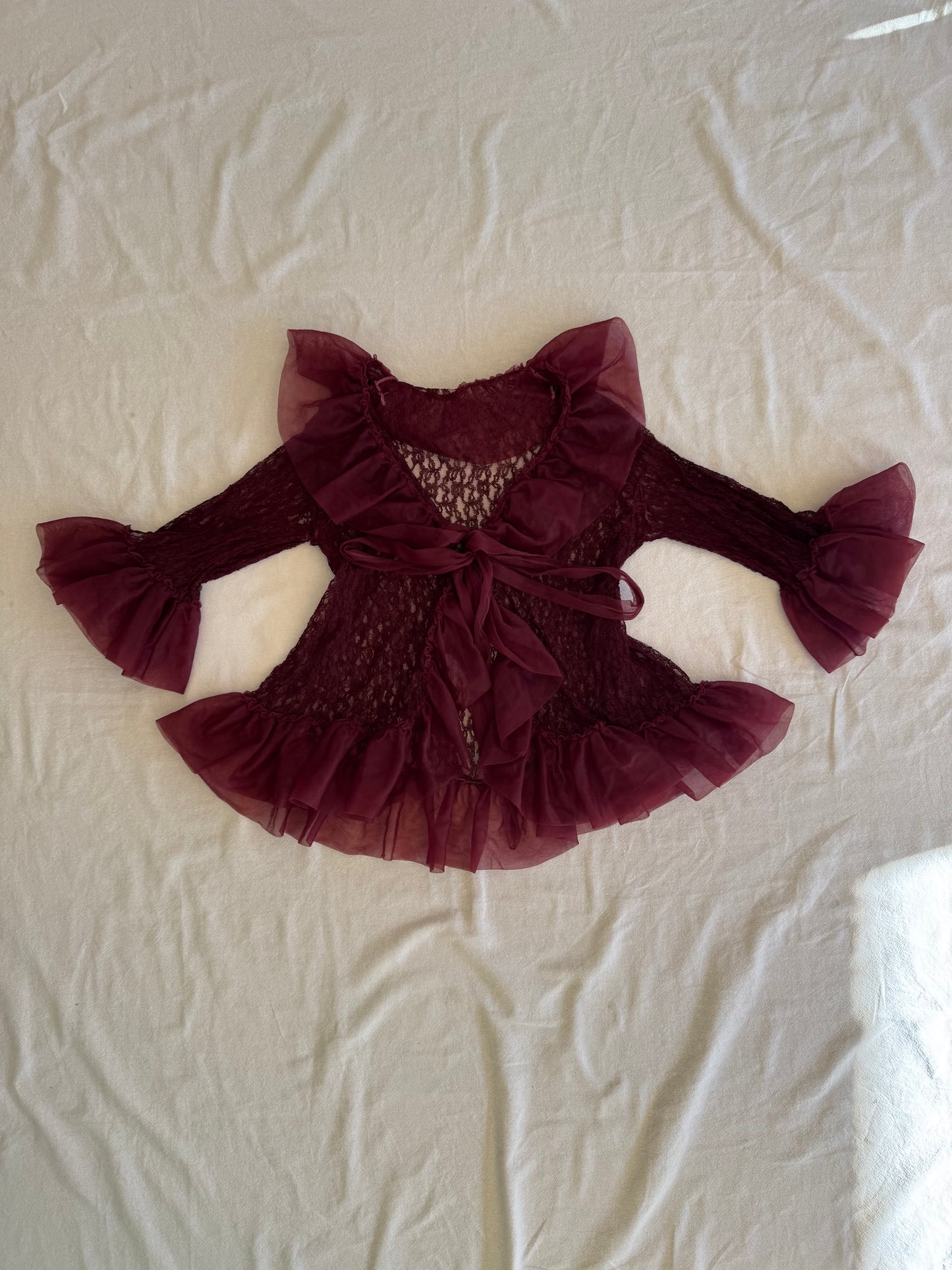 Sheer Frill Tie-Up Blouse | Size 10-14