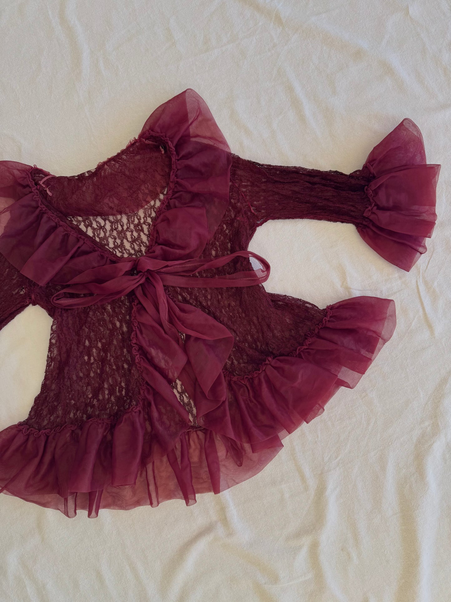 Sheer Frill Tie-Up Blouse | Size 10-14