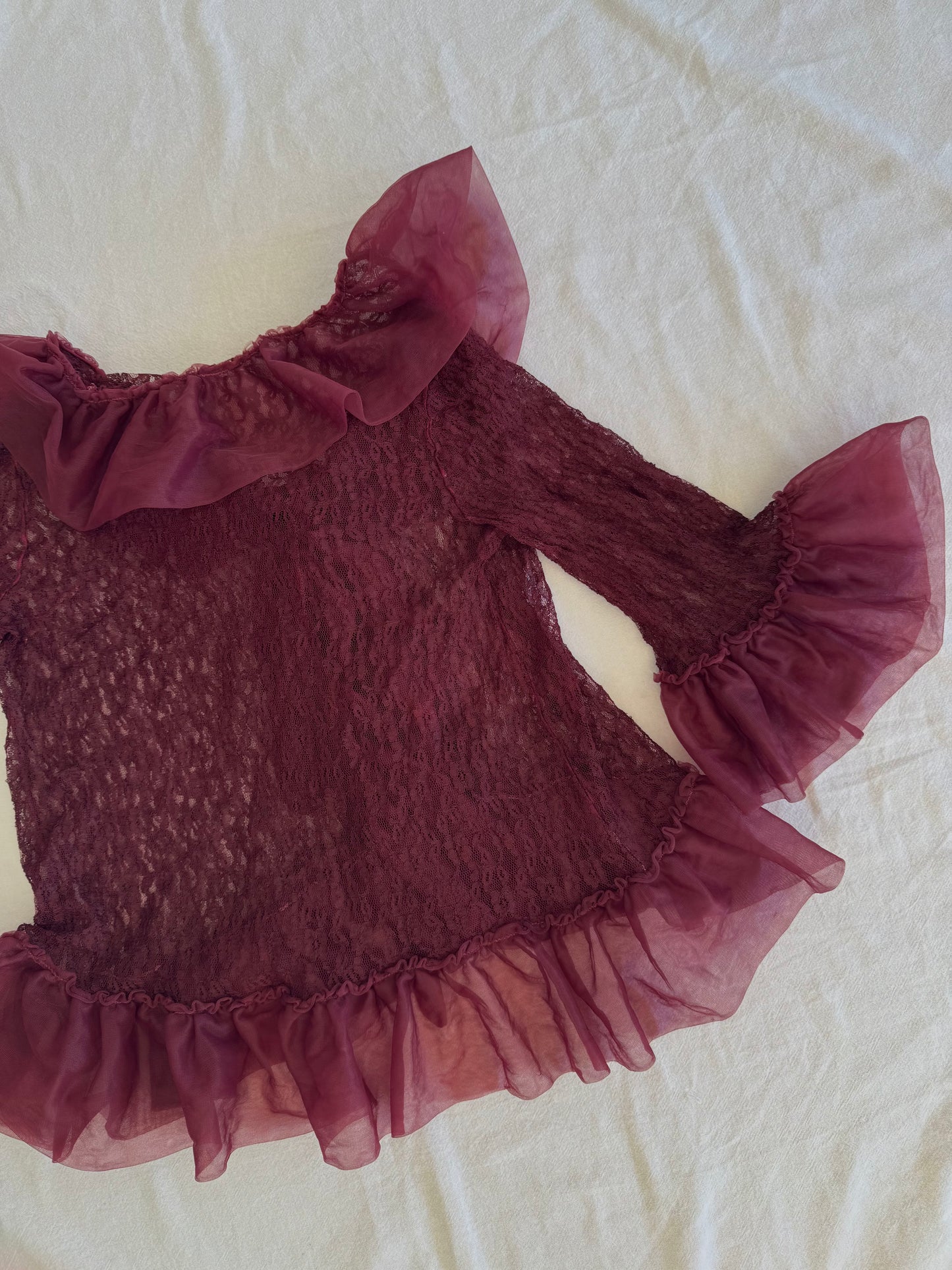 Sheer Frill Tie-Up Blouse | Size 10-14