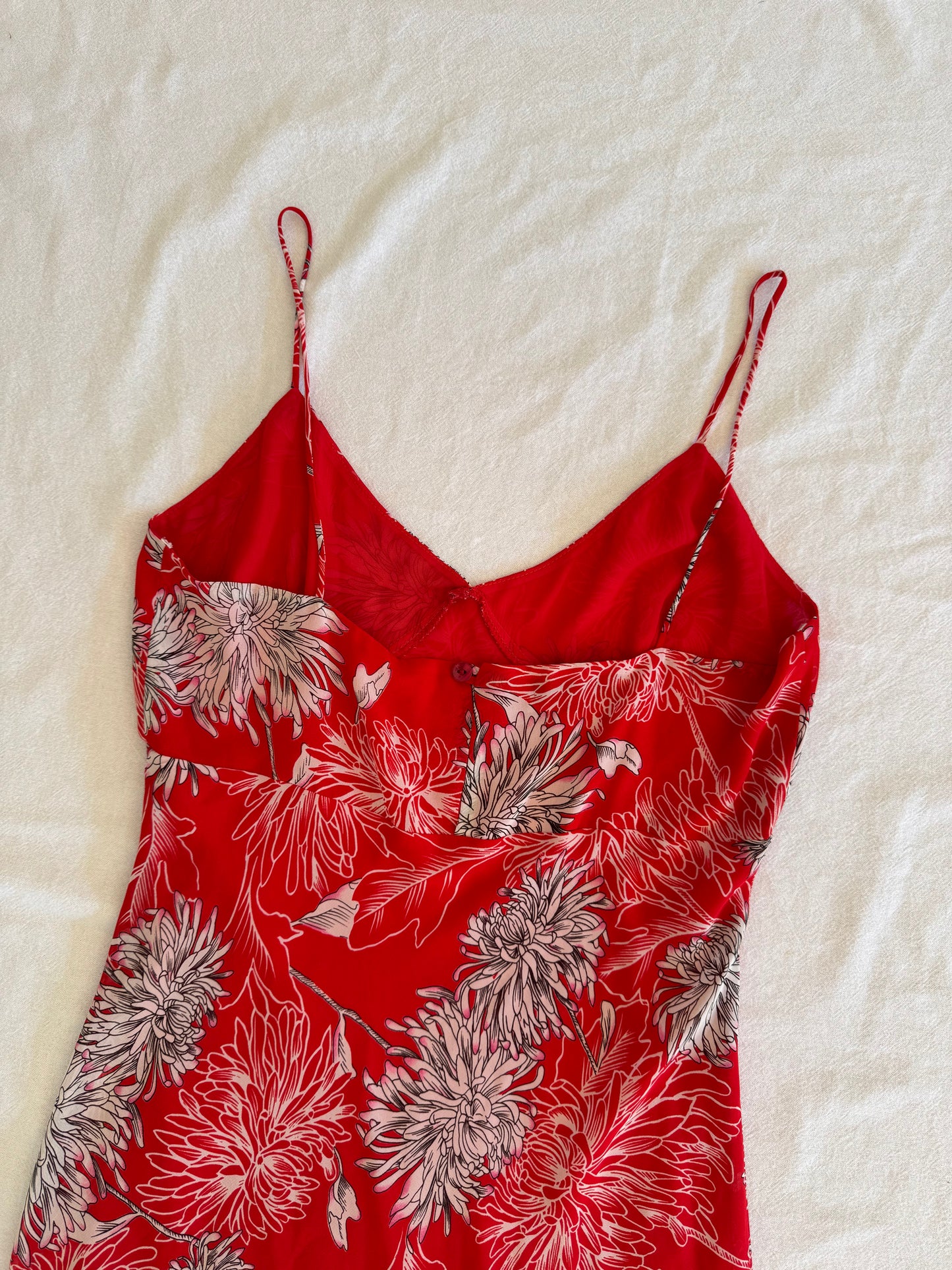 Red Floral Asymmetrical Midi Dress | Size 12-14