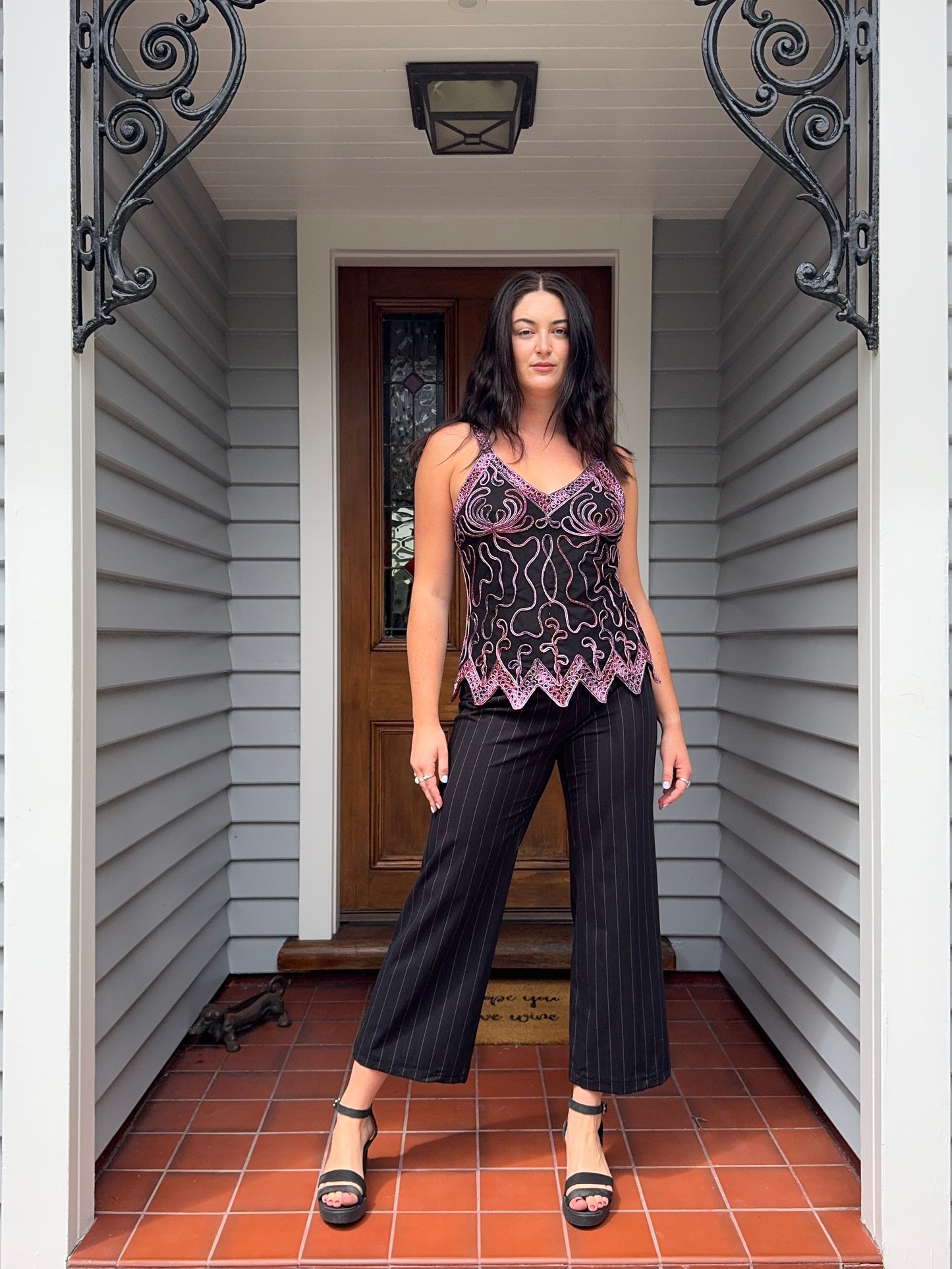 Pink Pinstripe Pants | Size 10-12