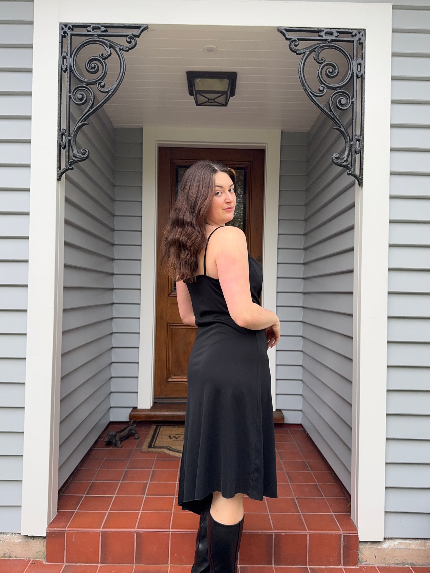 Black Cowl-Neck Midi Dress | Size L