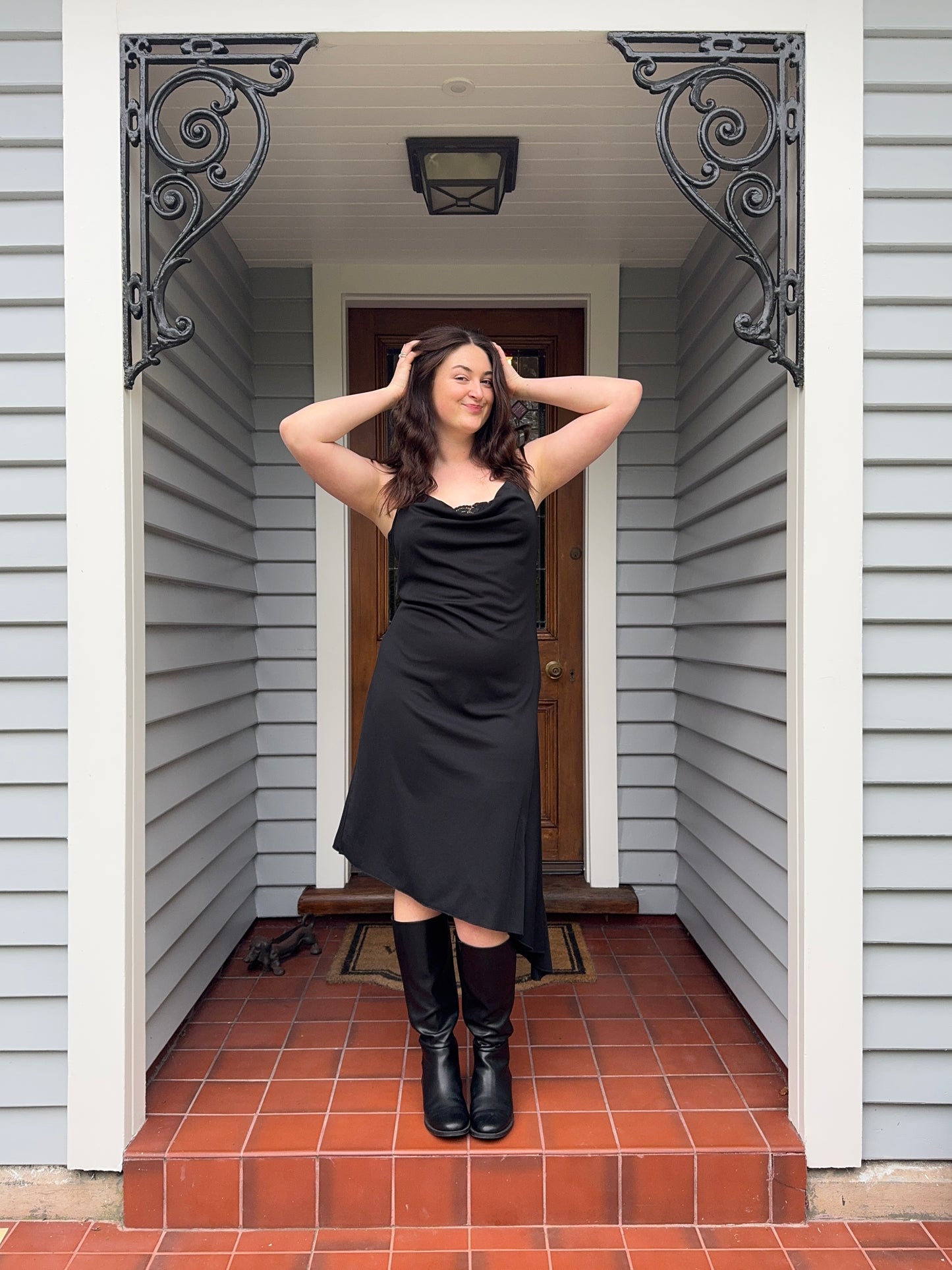 Black Cowl-Neck Midi Dress | Size L