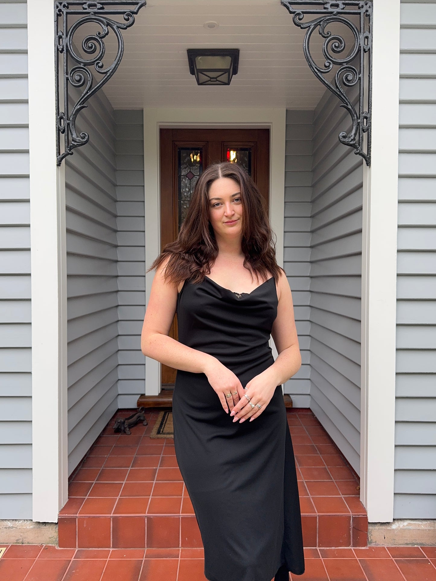 Black Cowl-Neck Midi Dress | Size L