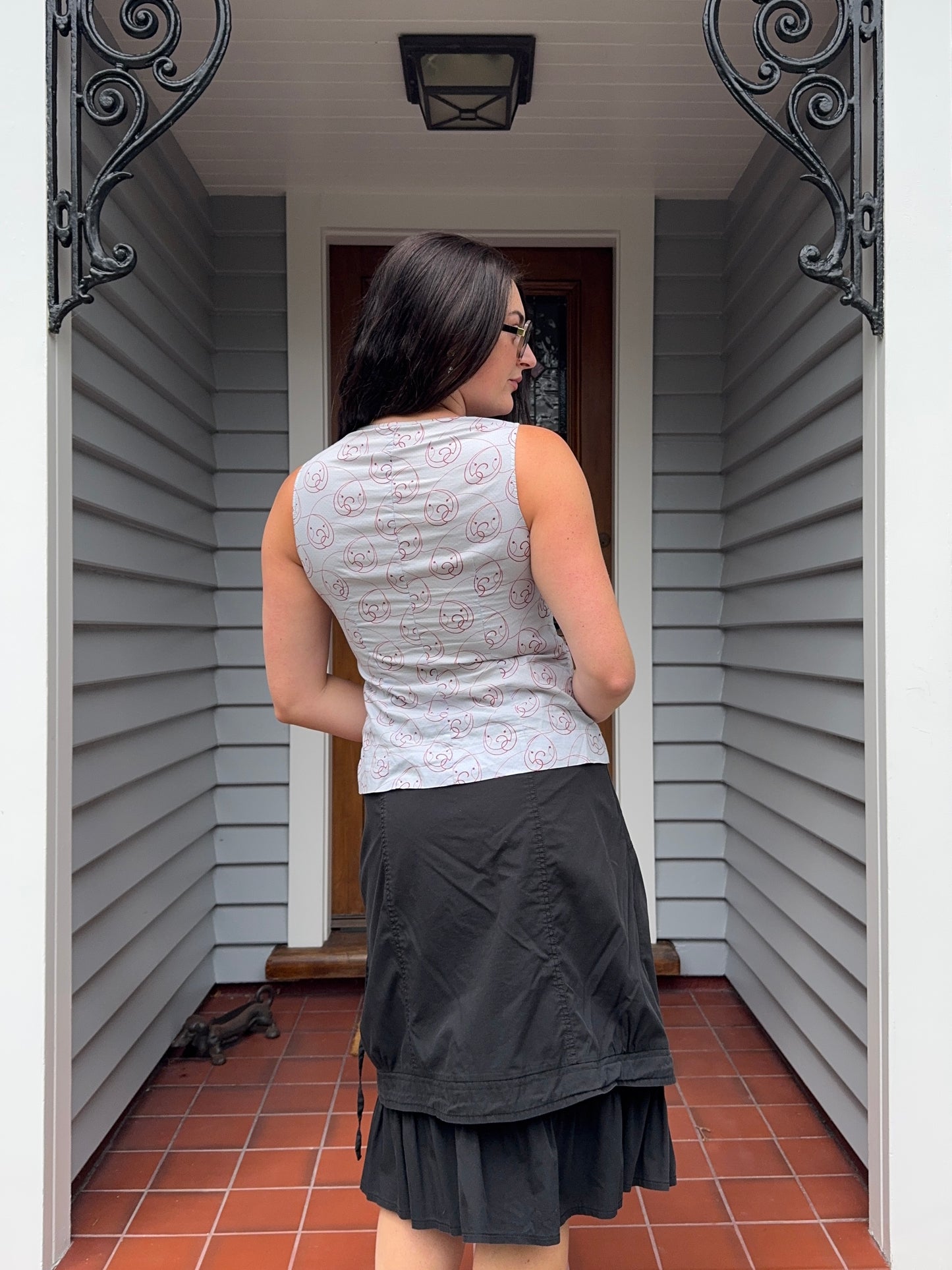 Blue & Red Patterned Blouse | Size 12