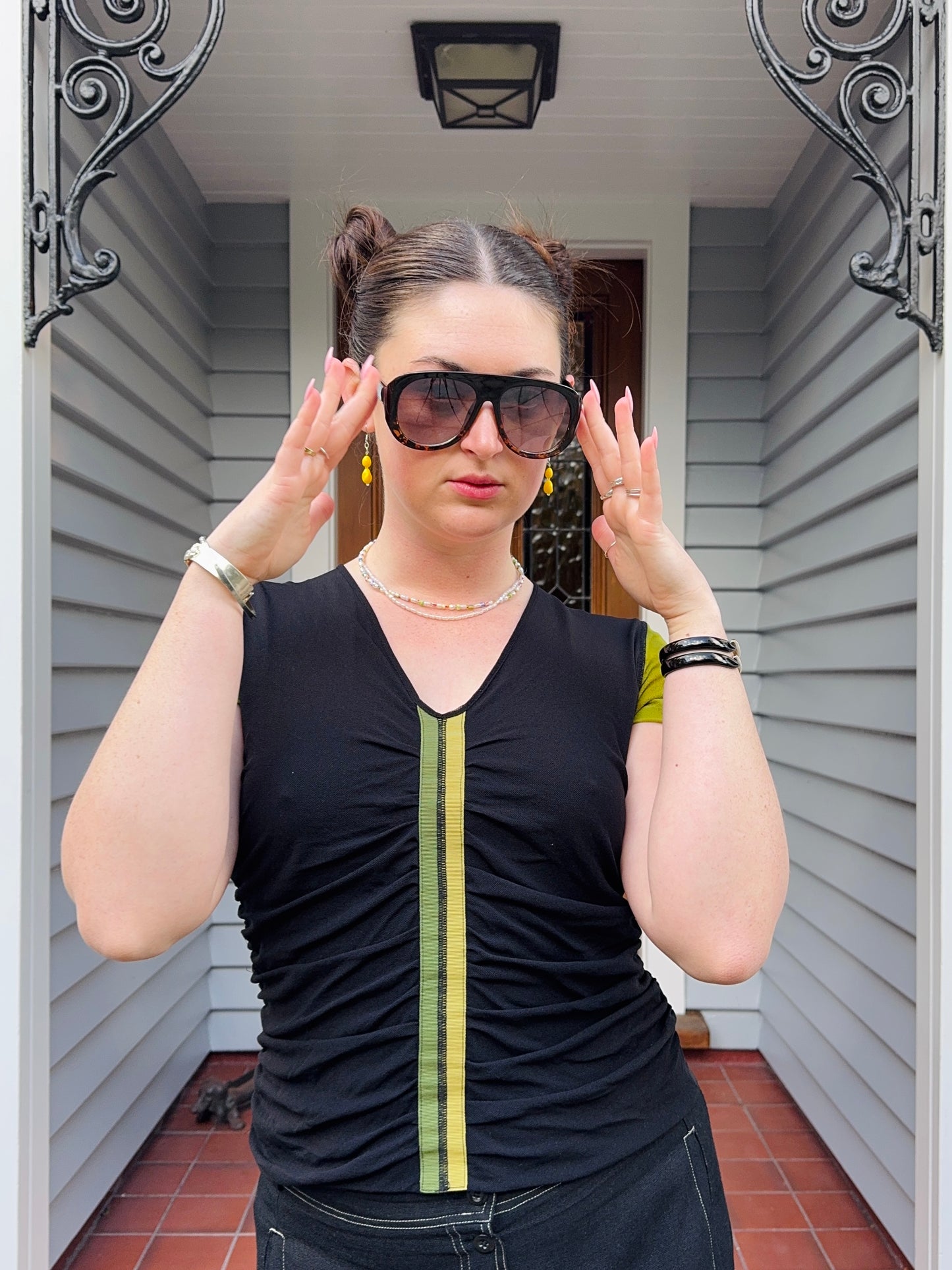 Green & Black Patterned Top | Size 10-12