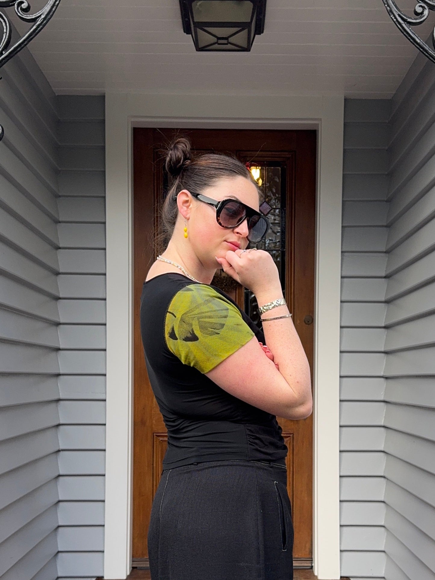 Green & Black Patterned Top | Size 10-12