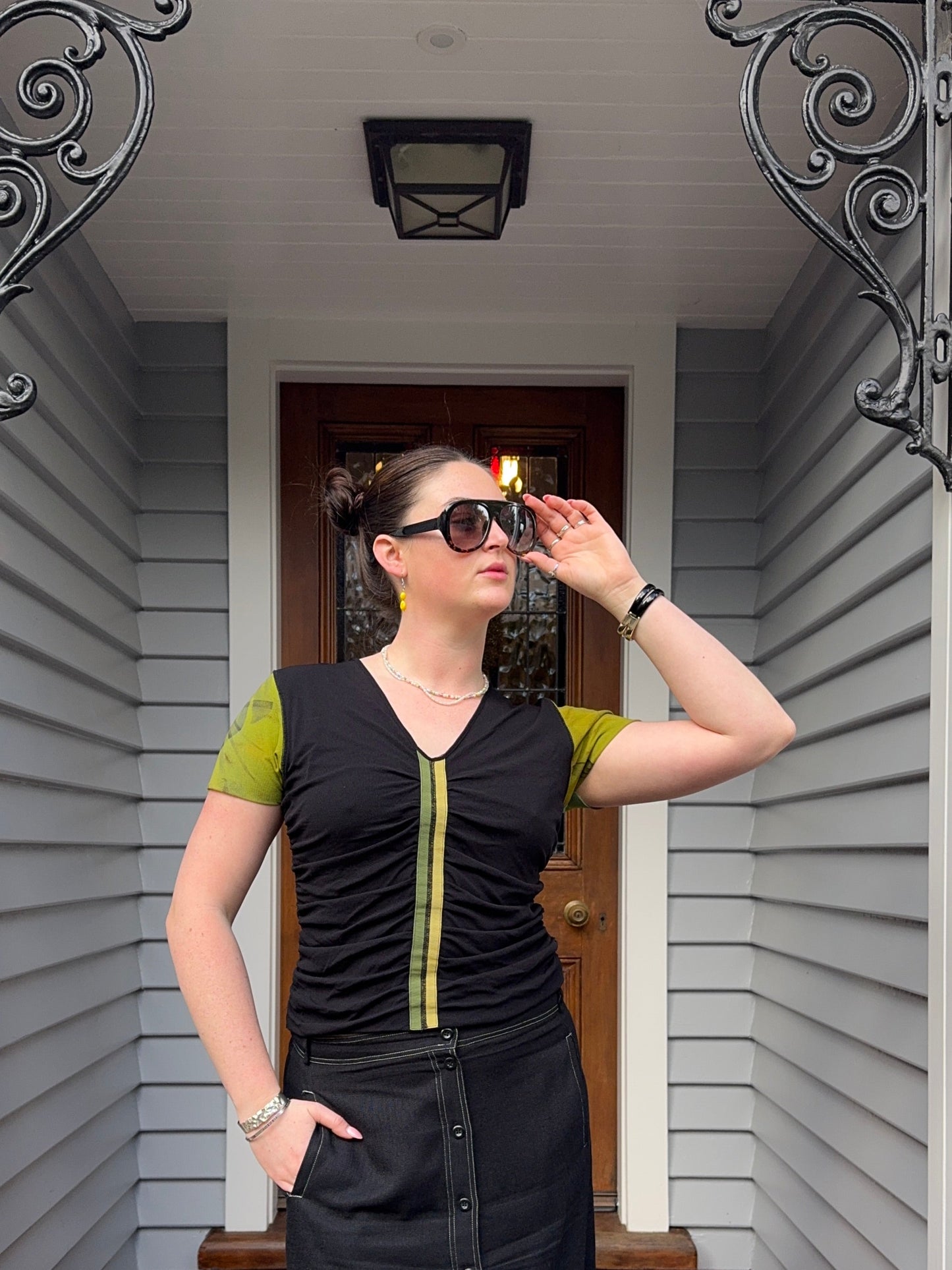 Green & Black Patterned Top | Size 10-12