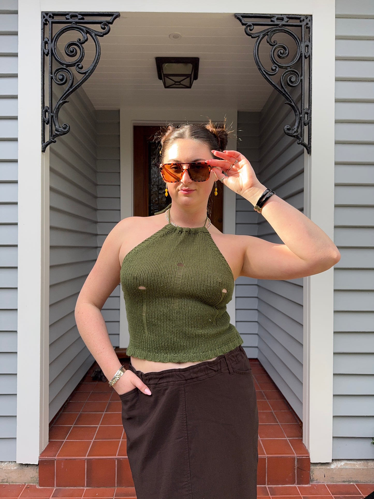 Green Crochet Halter Top | Size M