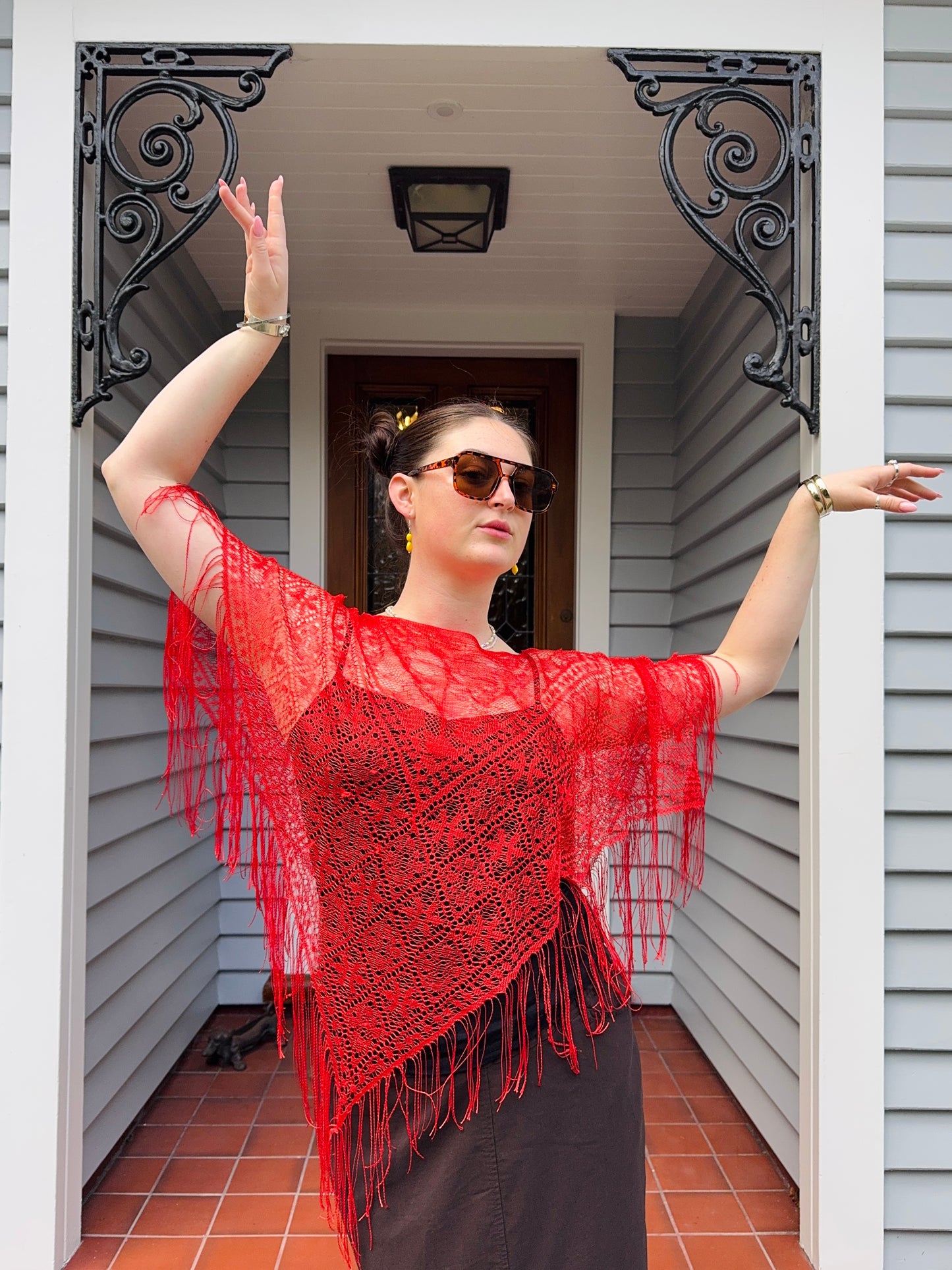 Red Sheer Poncho | OSFM