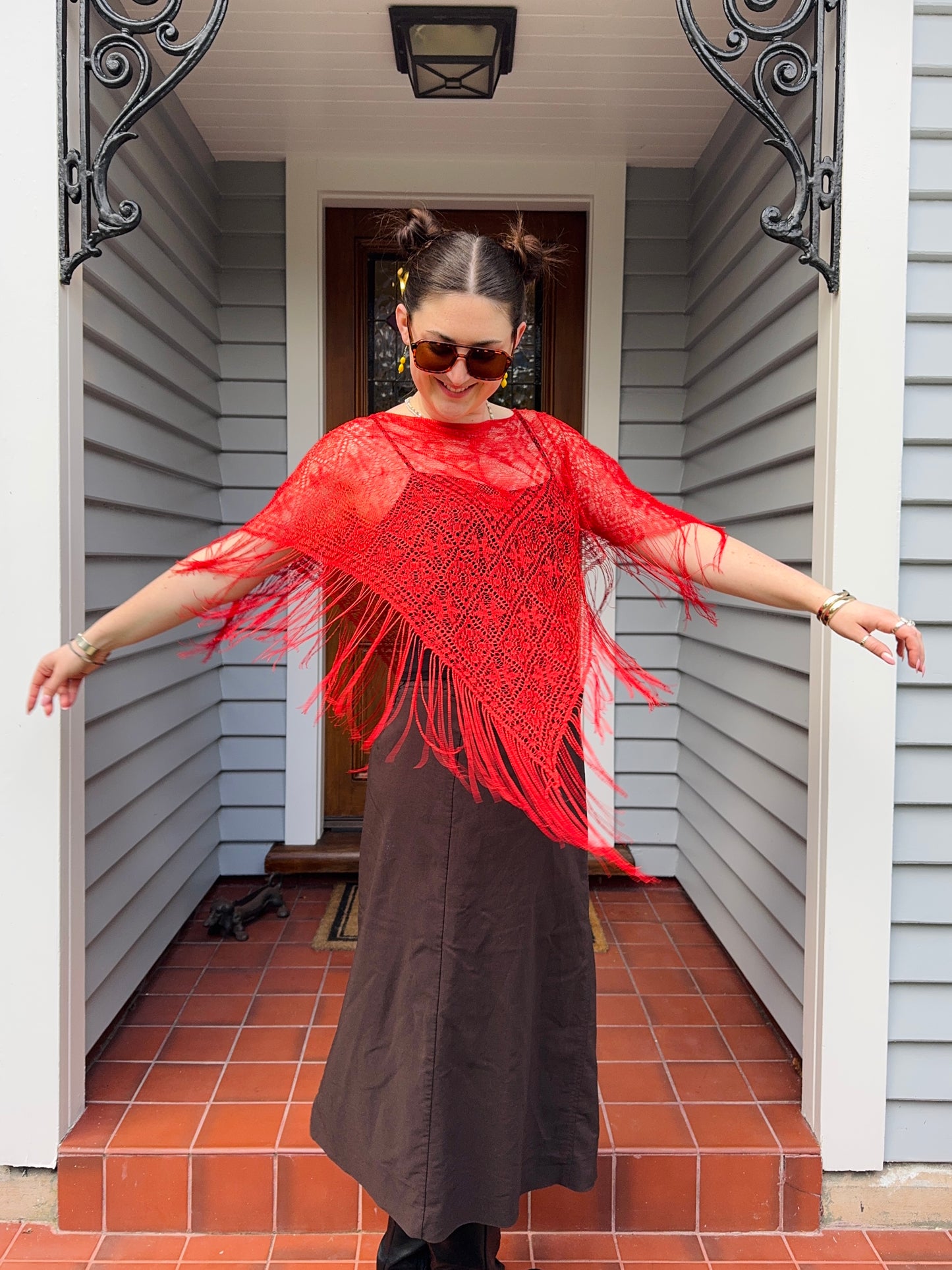 Red Sheer Poncho | OSFM