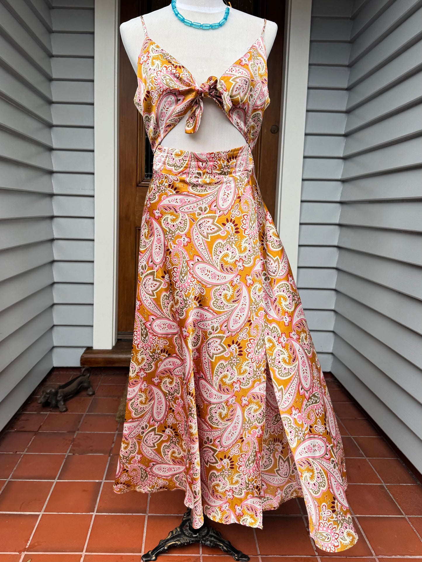Patterned Cut-Out Midi Dress | Size 12-14