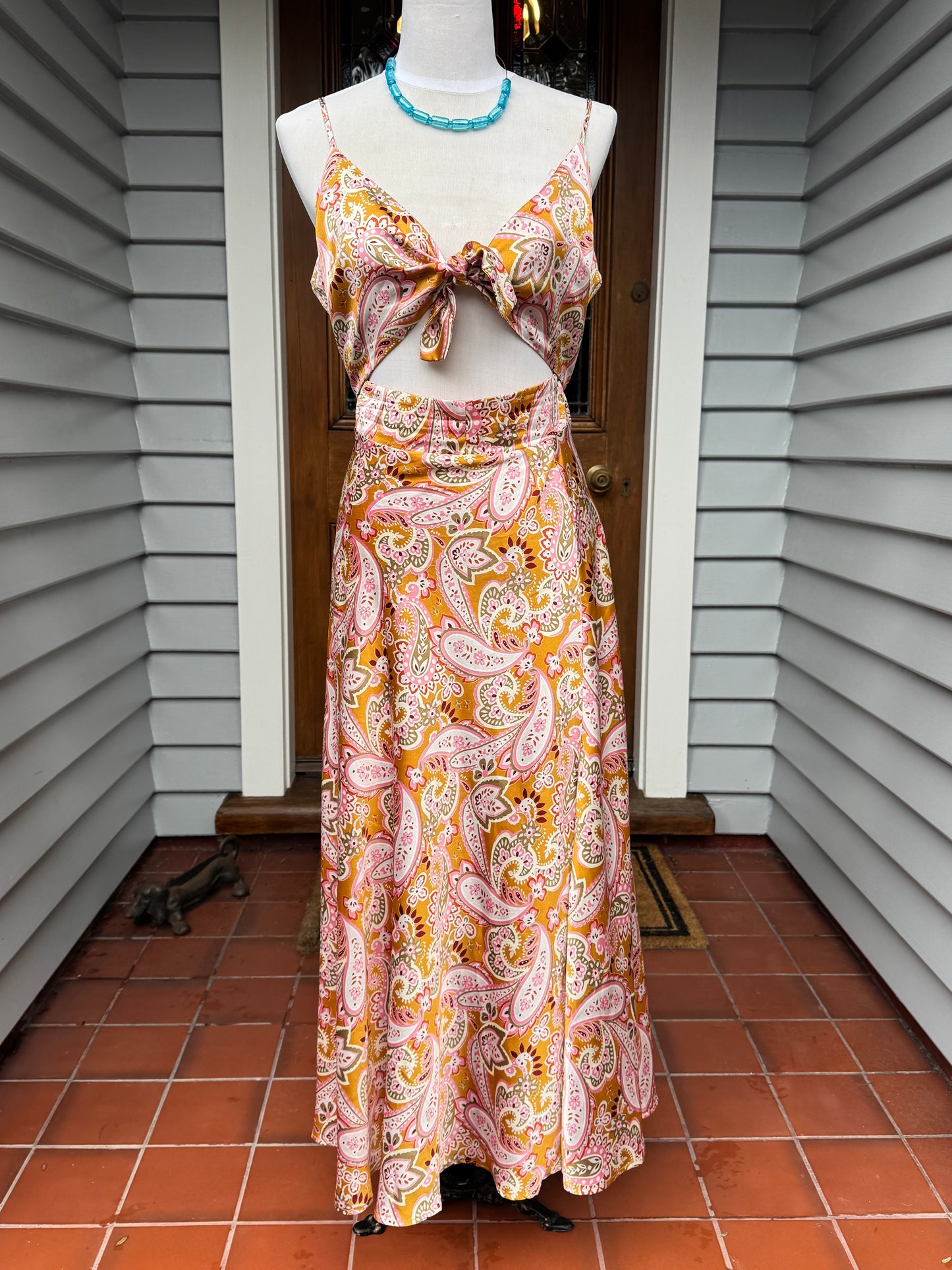Patterned Cut-Out Midi Dress | Size 12-14