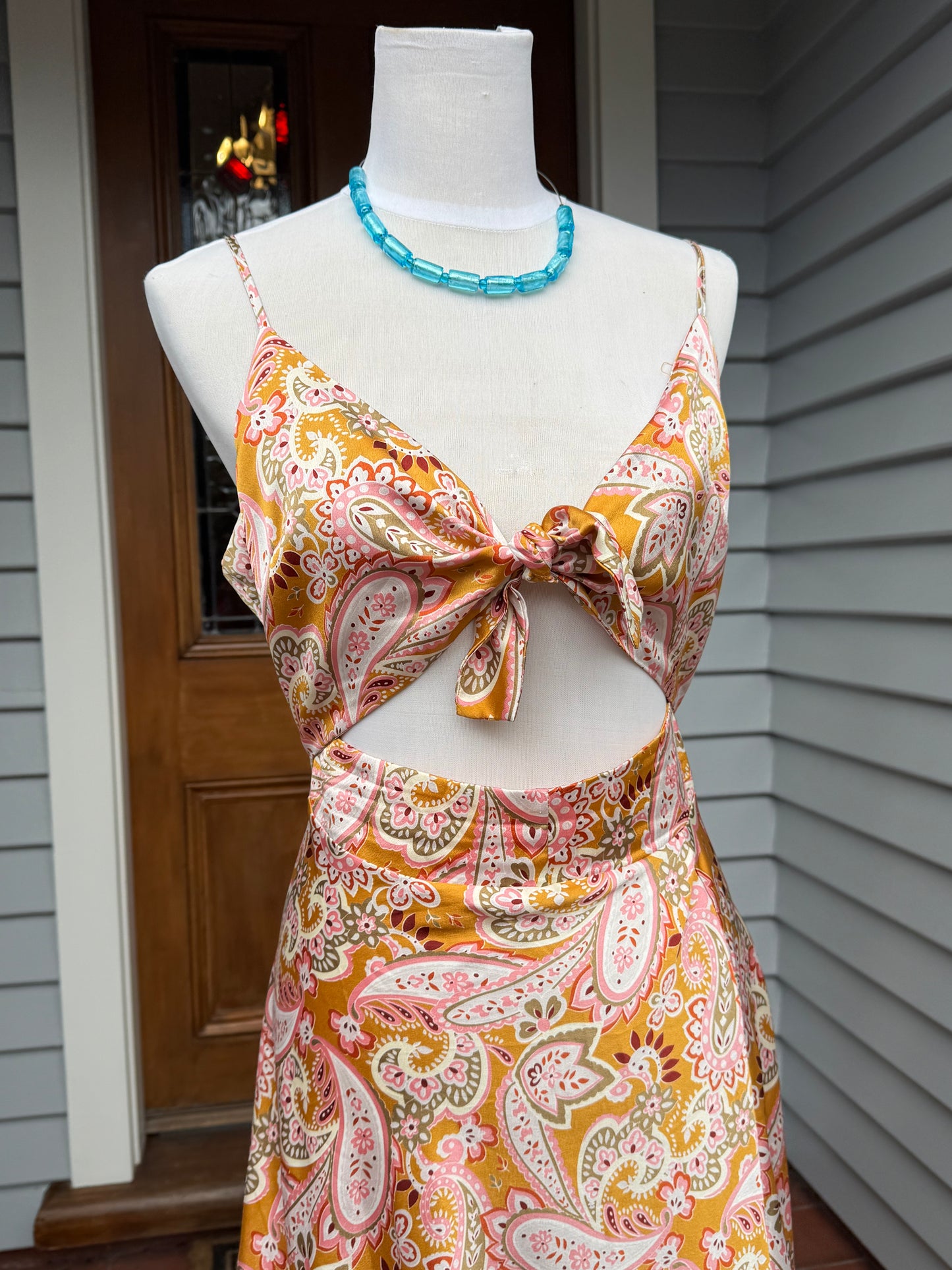 Patterned Cut-Out Midi Dress | Size 12-14
