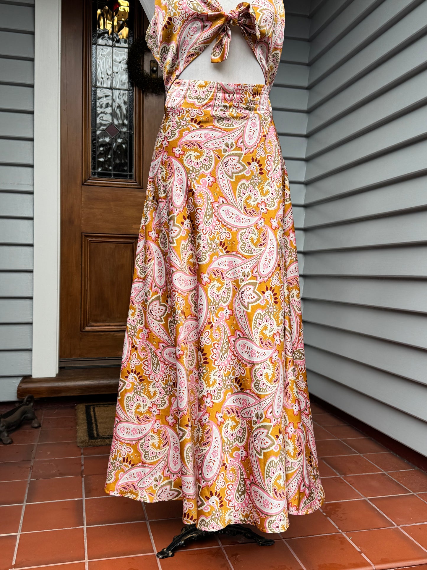 Patterned Cut-Out Midi Dress | Size 12-14