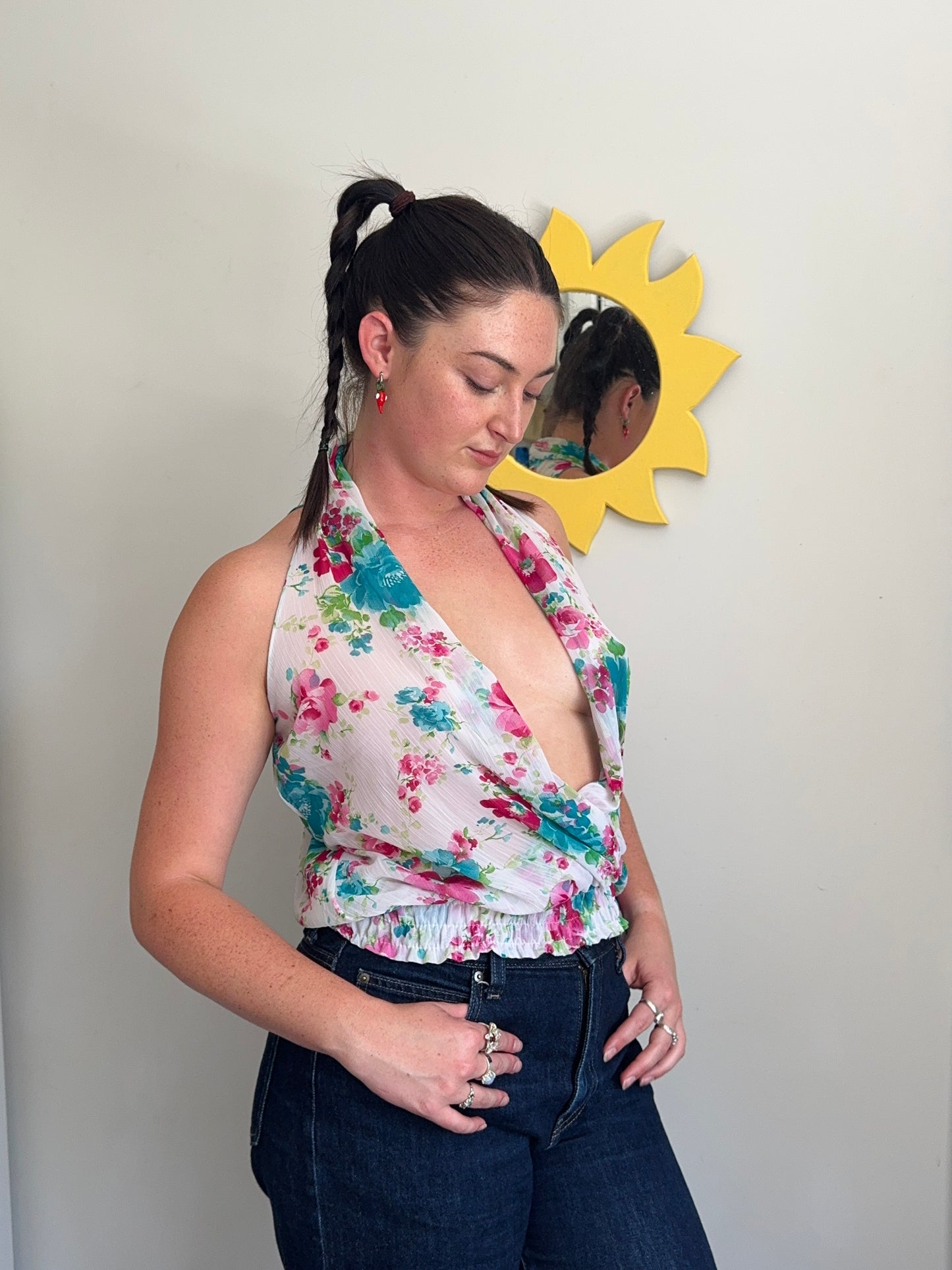 Floral Deep Cowl-Neck Blouse | Size 10