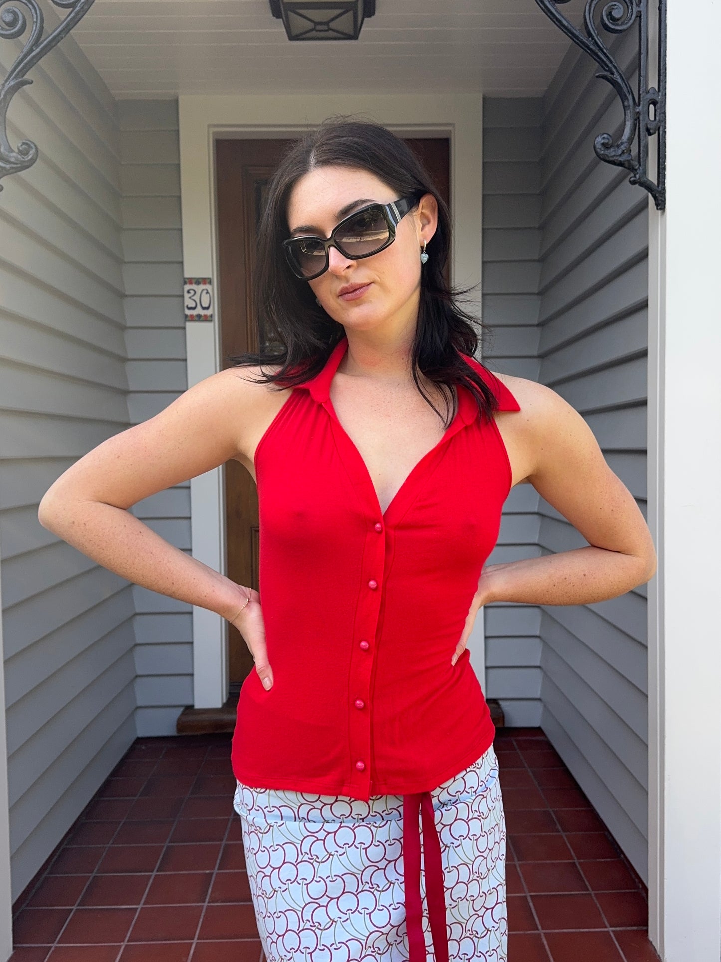 Vintage Red Collared Top | Size 8-10