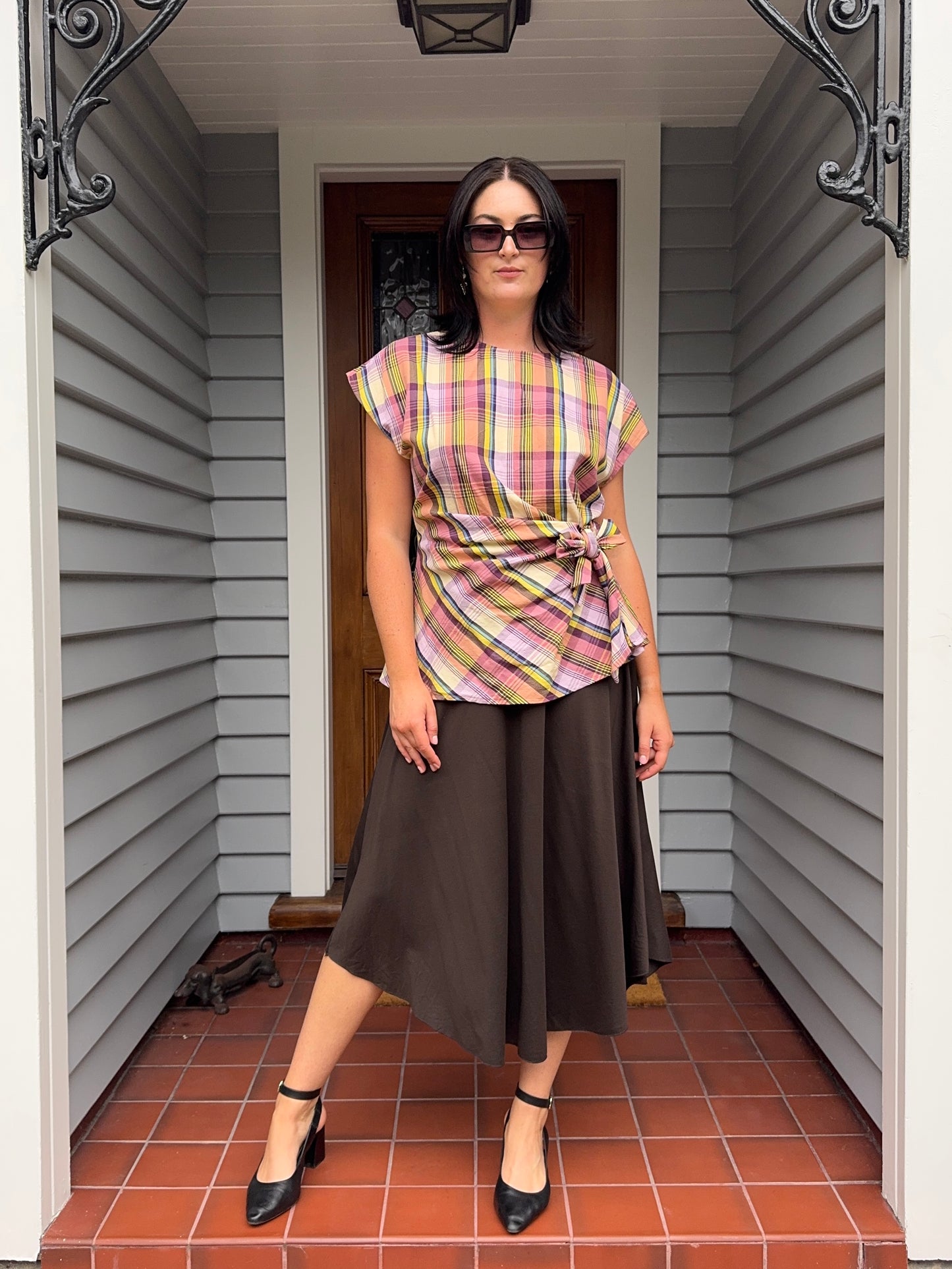 Plaid Side-Tie Blouse | Size 14-16