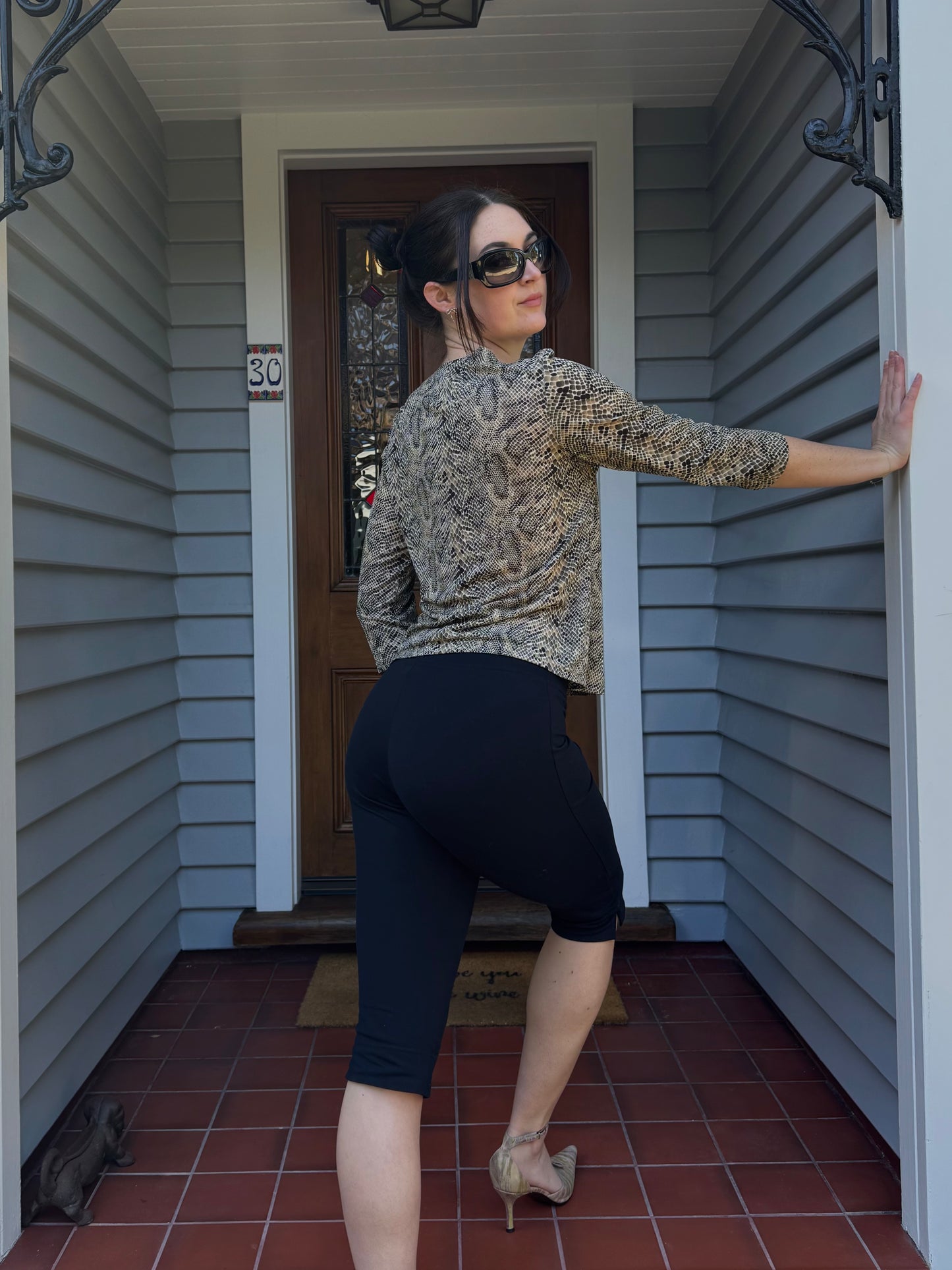 Snakeskin Patterned 3/4 Sleeve Top | Size 10-12