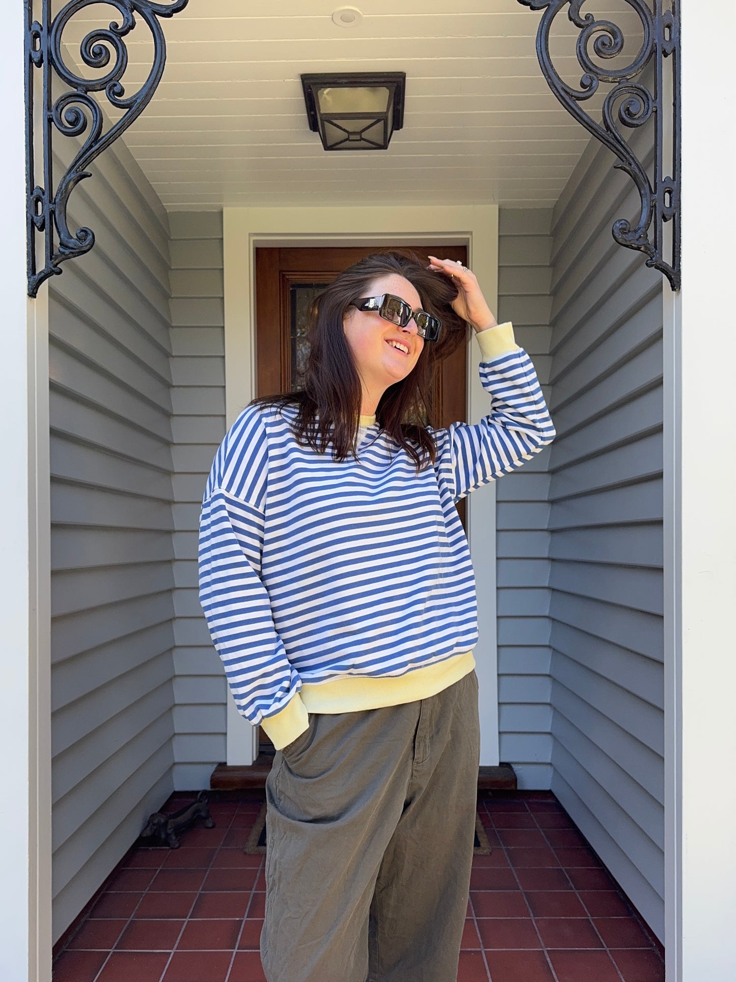 Blue + Yellow Striped Jumper | Size L