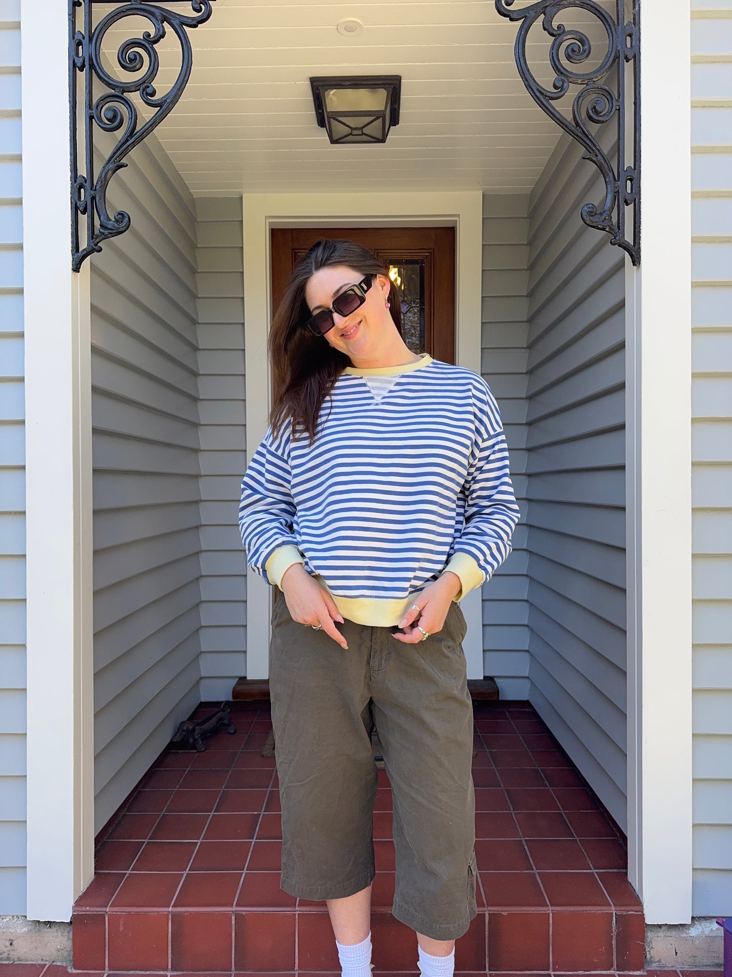 Blue + Yellow Striped Jumper | Size L