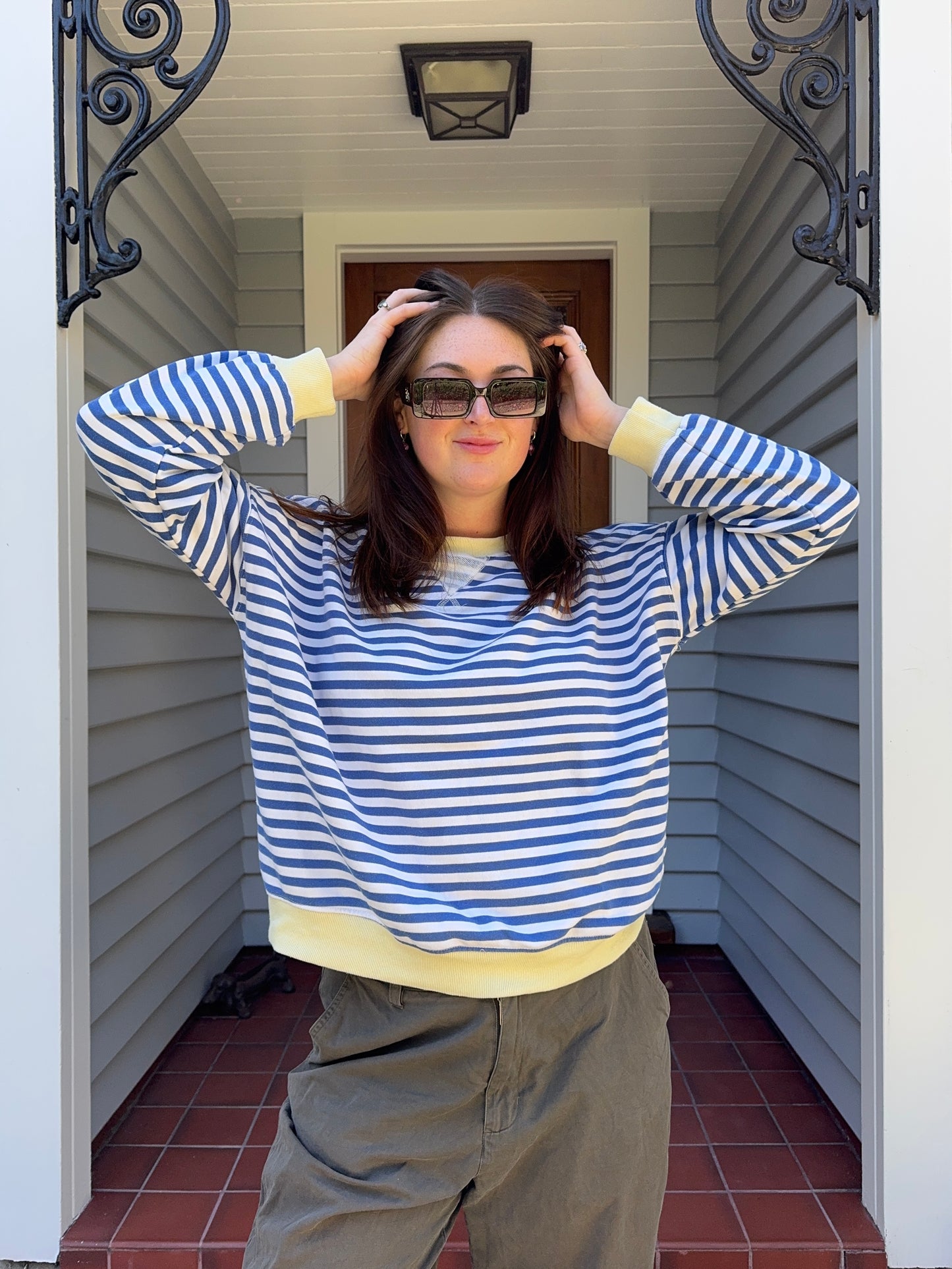 Blue + Yellow Striped Jumper | Size L