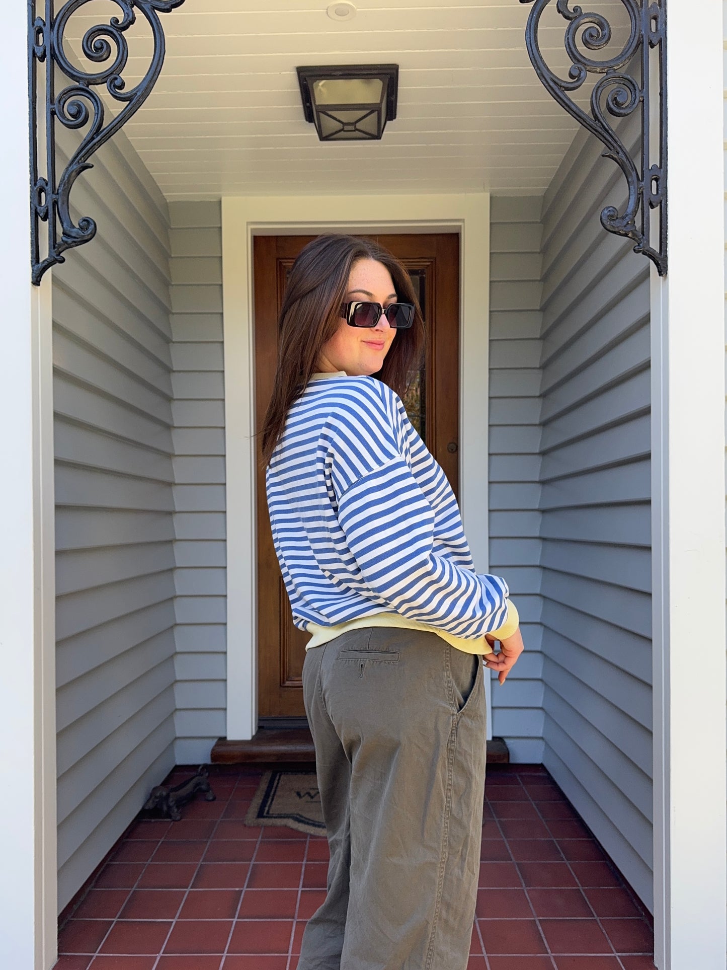 Blue + Yellow Striped Jumper | Size L