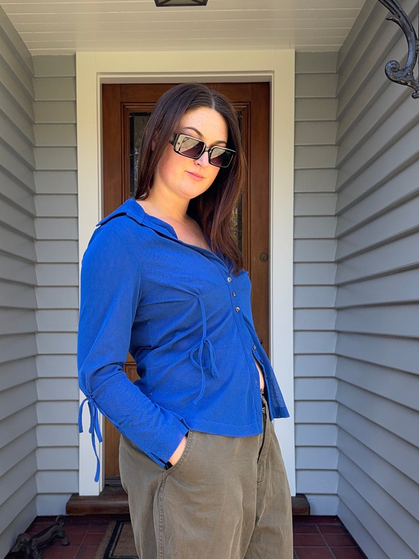 Blue Tie-Up Blouse | Size S