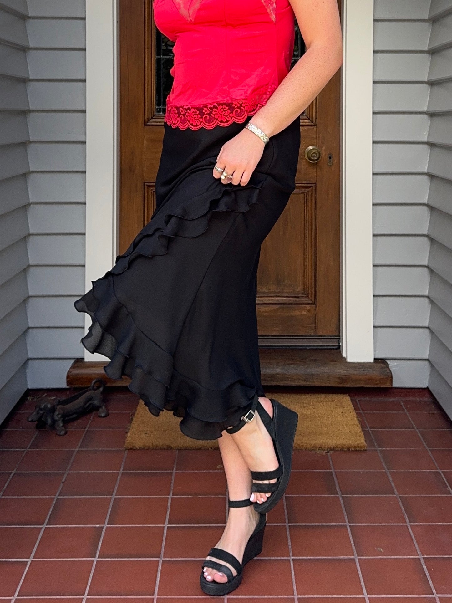 Frilly Sexy Salsa Midi Skirt | Size 12-14