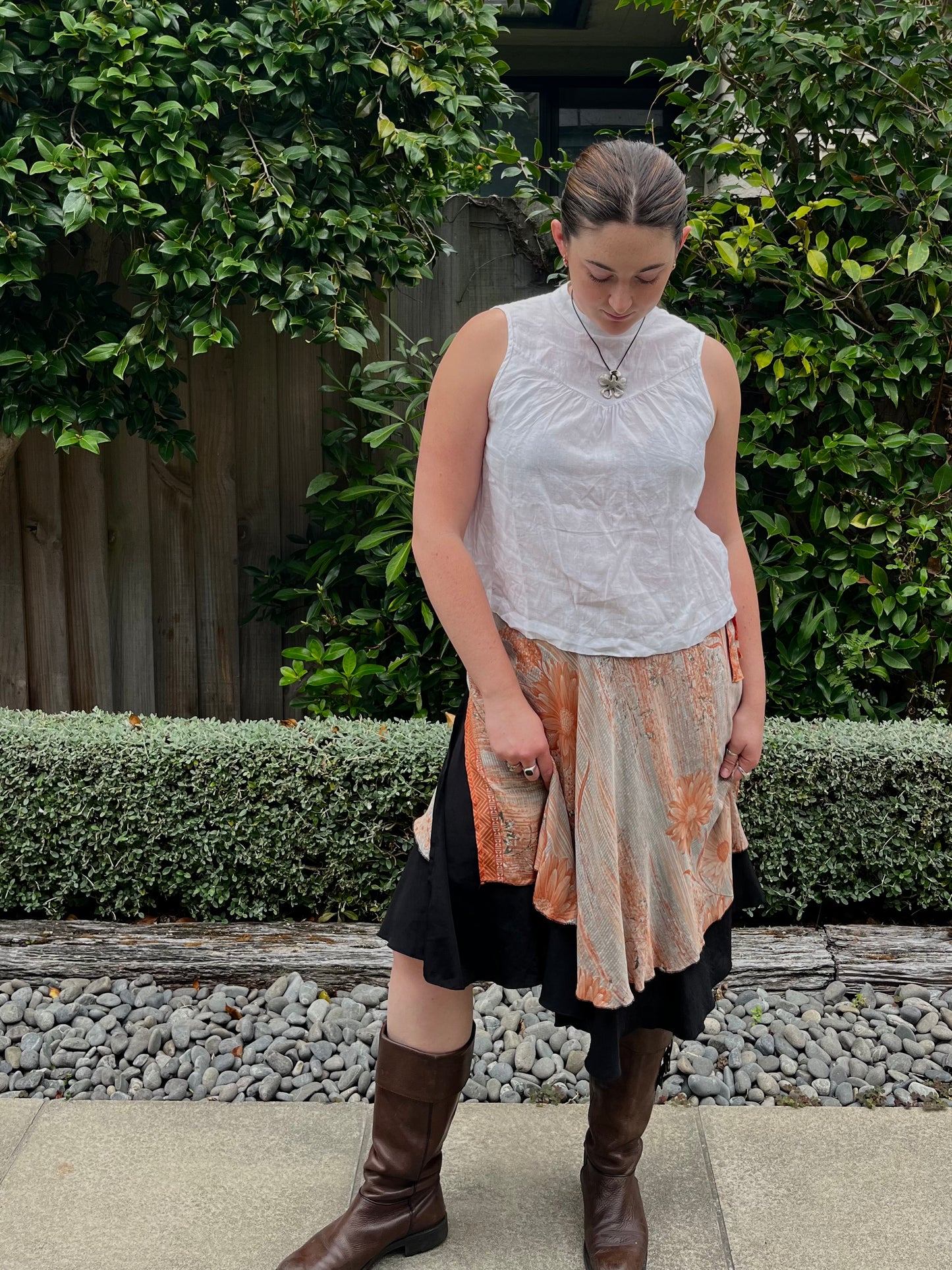 Patterned Wrap Skirt with Black Underlay | OSFM