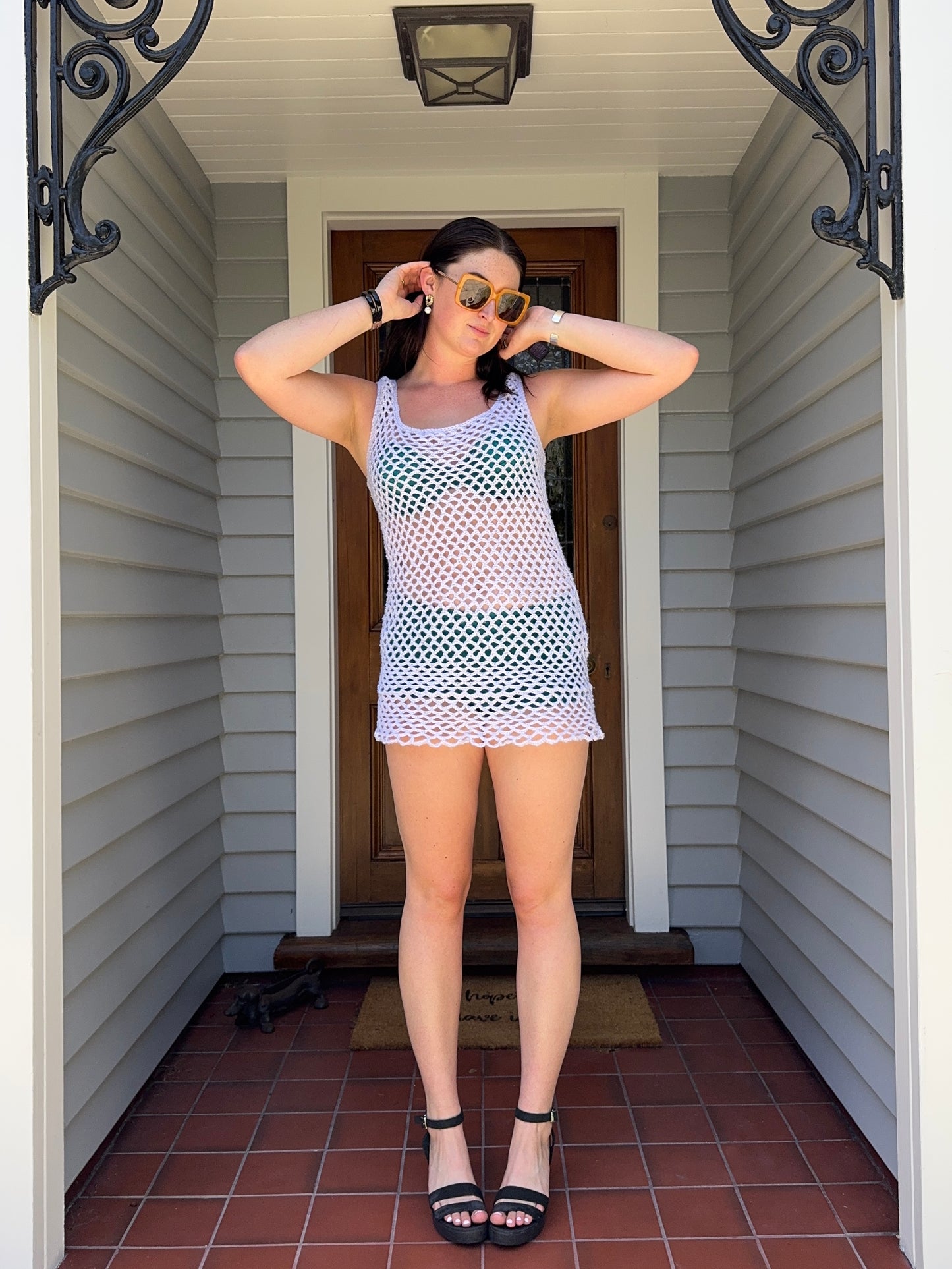 White Crochet Mini Dress | Size 8-10