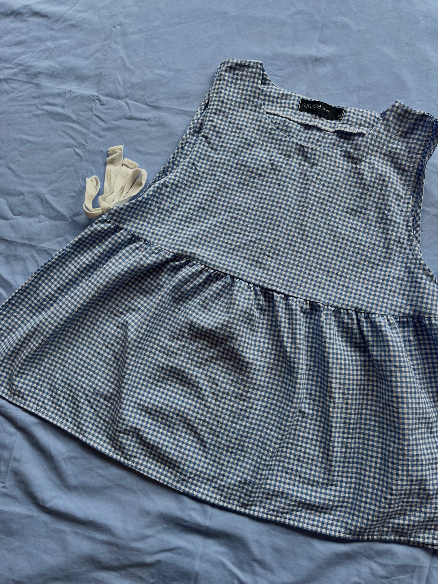 Blue Checkered Singlet with Bow Details | Size S-M