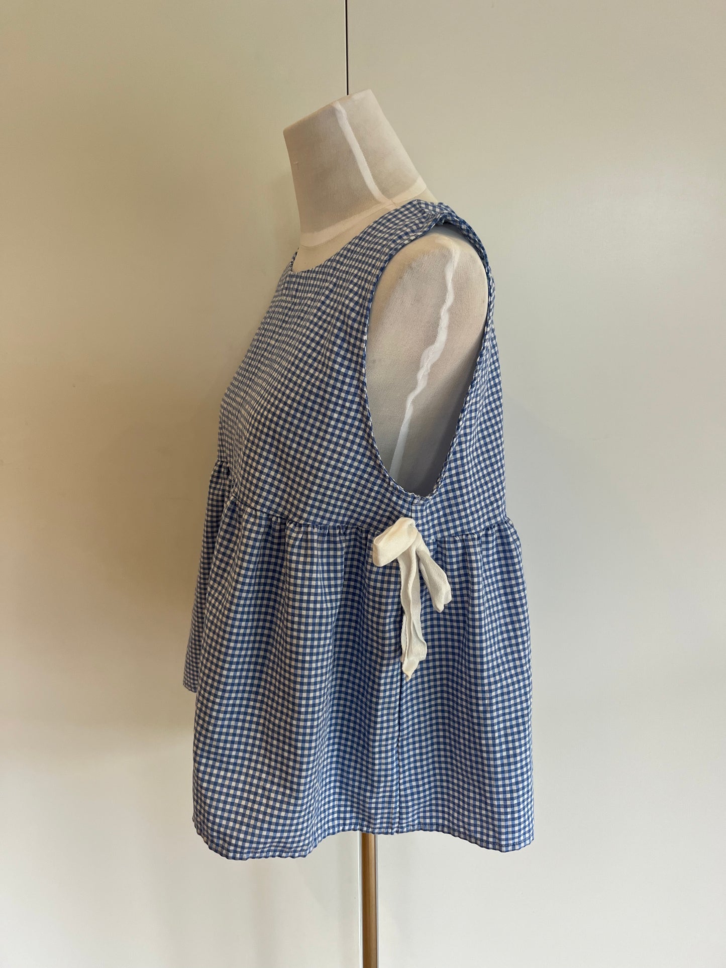Blue Checkered Singlet with Bow Details | Size S-M