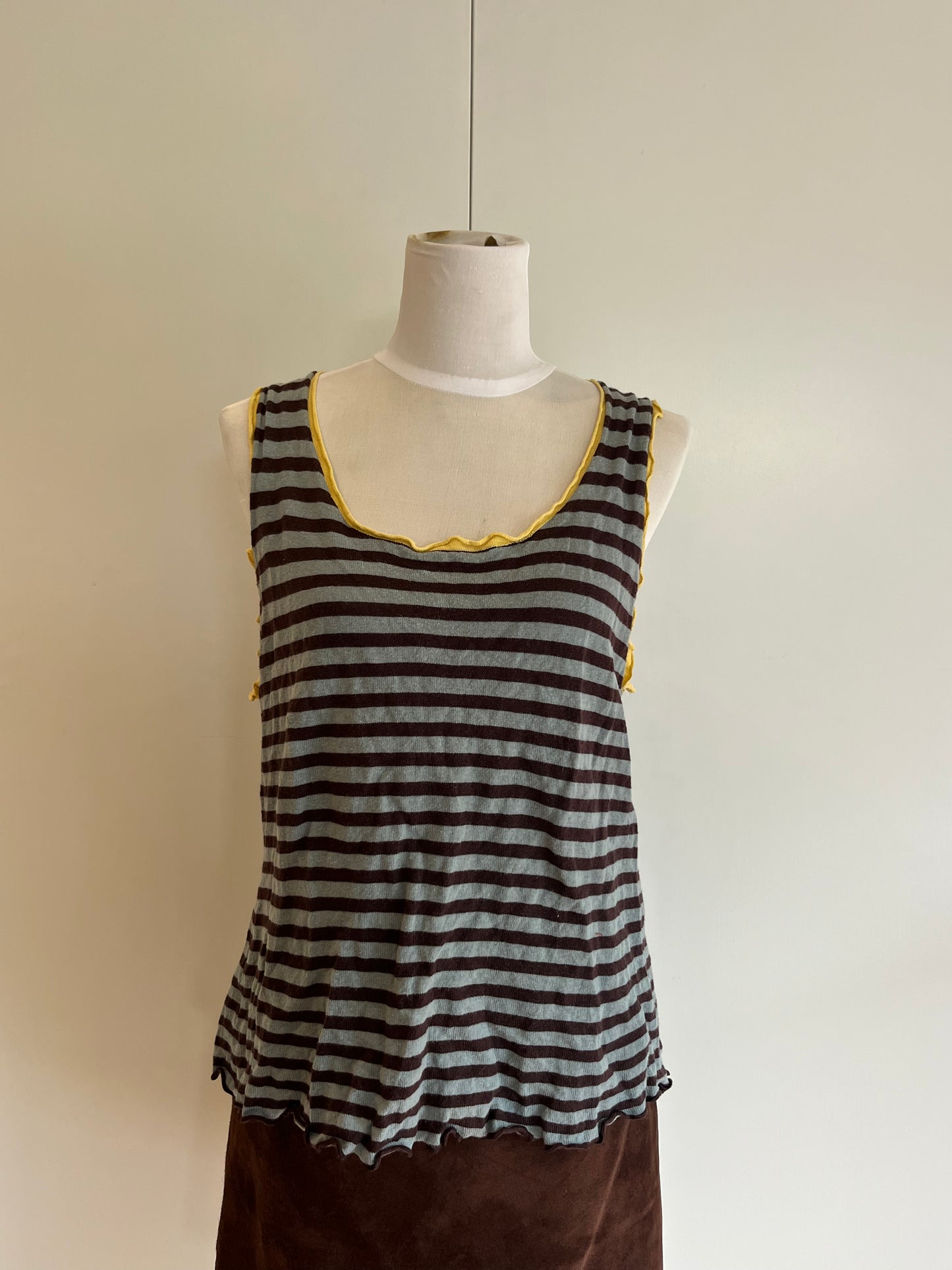 Blue and Brown Striped Singlet | Size 10-12