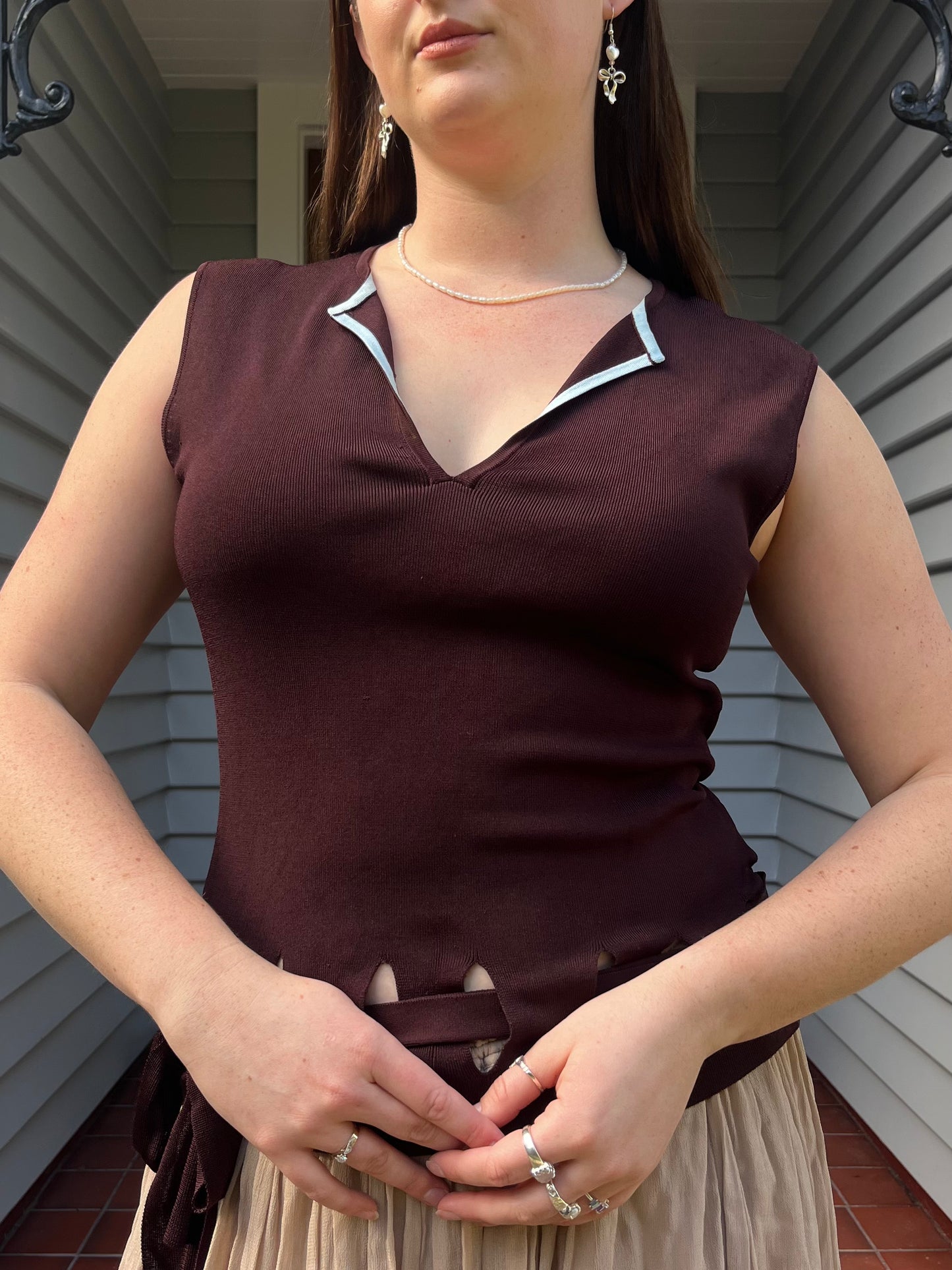 Brown & Blue Singlet Top | Size L