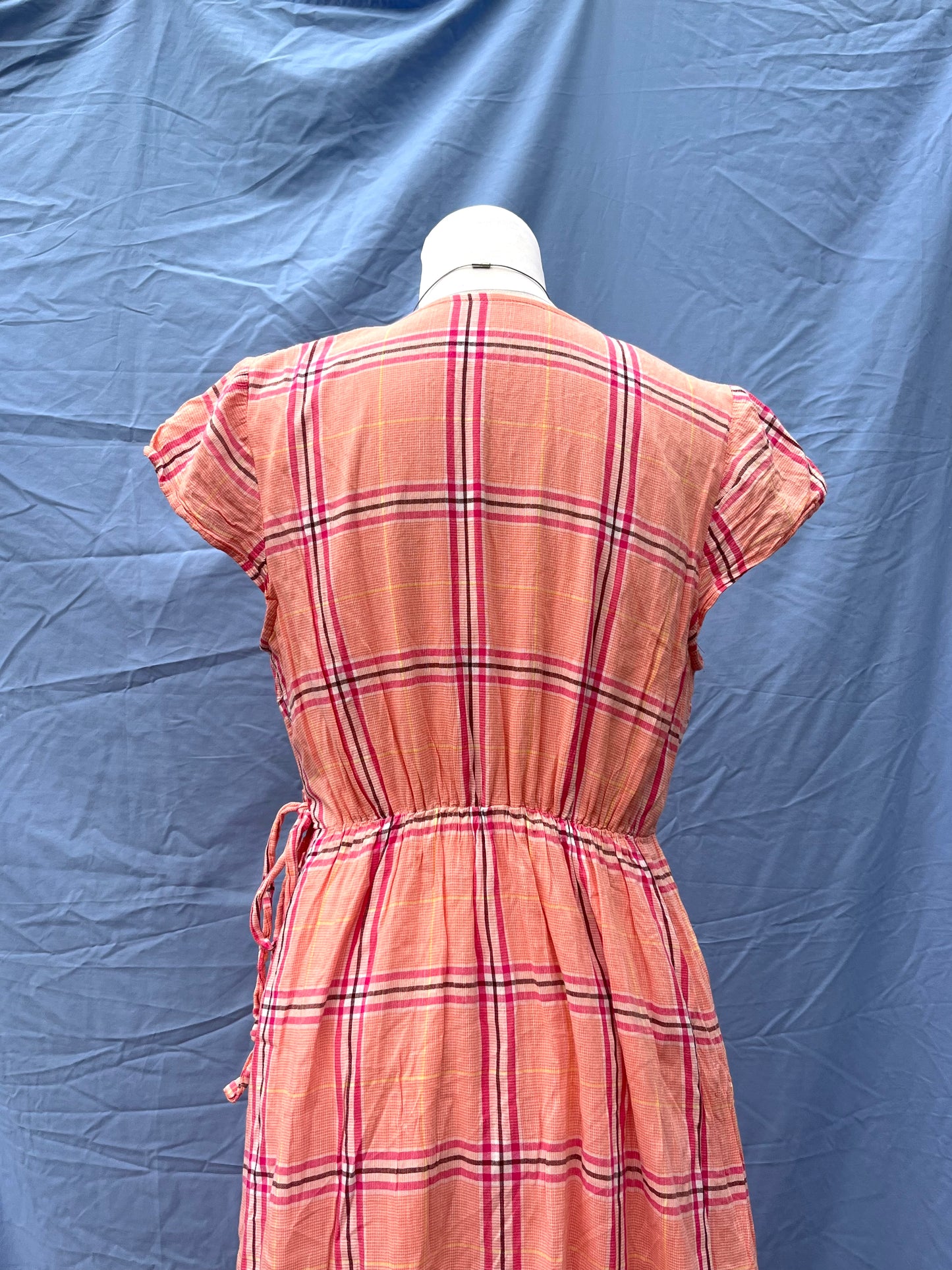 Tiered Wrap Plaid Midi Dress | Size M