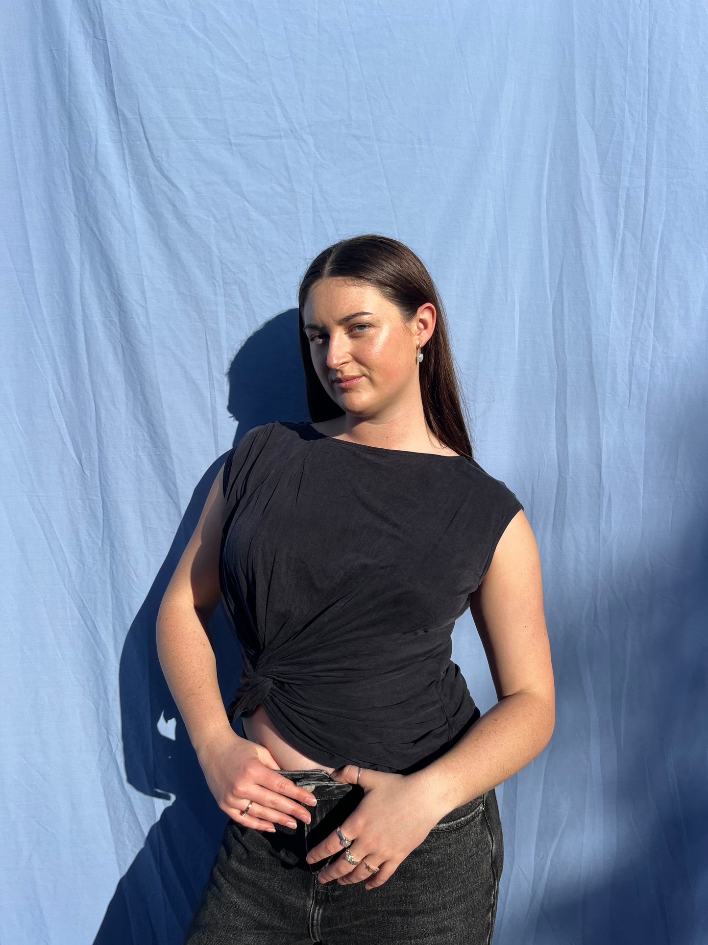 Flattering Navy Twist Top | Size M