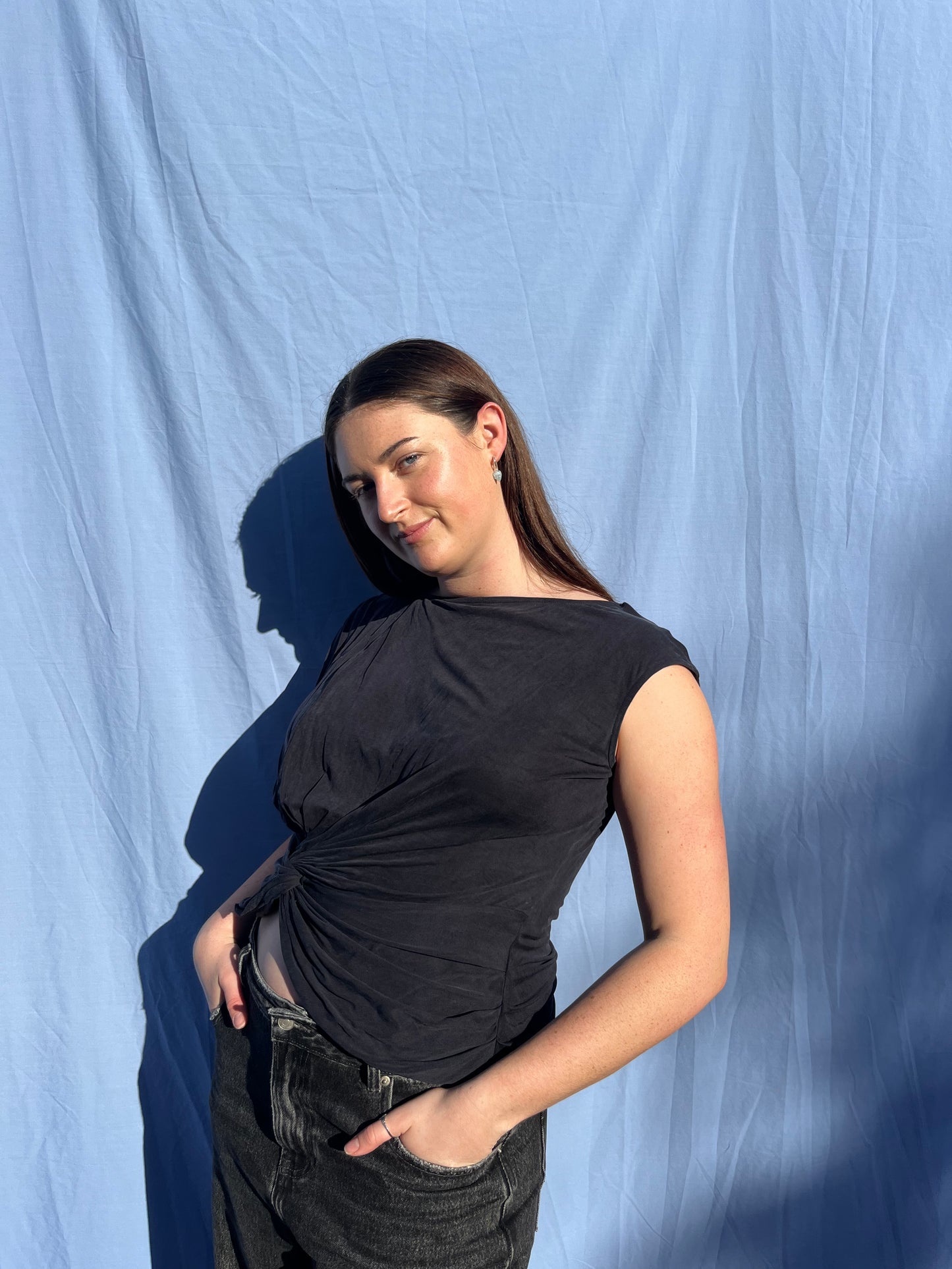 Flattering Navy Twist Top | Size M