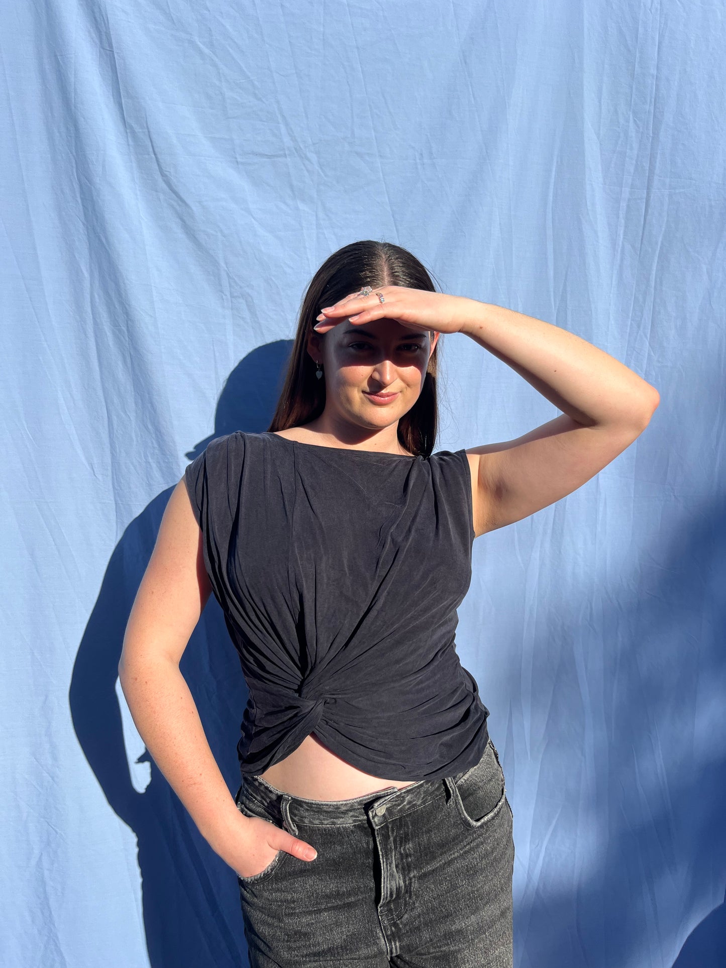 Flattering Navy Twist Top | Size M