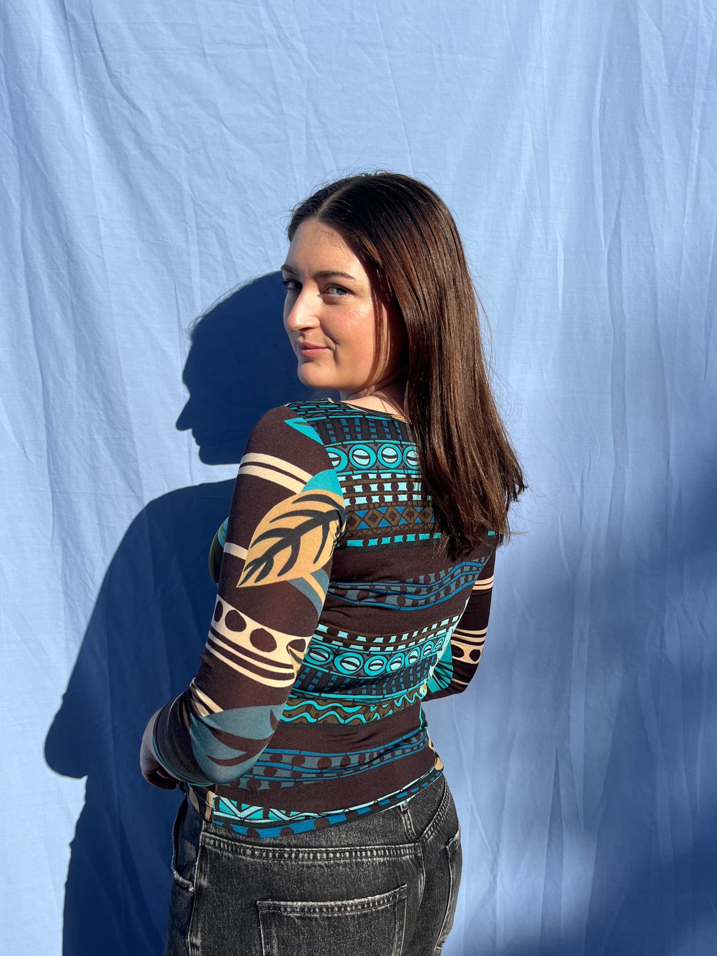 Y2K 3/4 Sleeve Colourful Top | Size 10