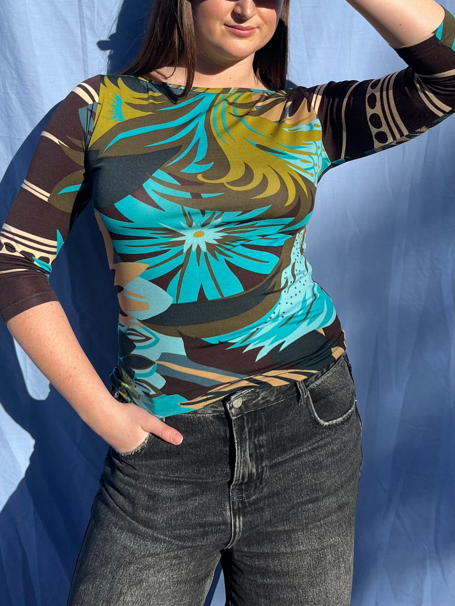 Y2K 3/4 Sleeve Colourful Top | Size 10