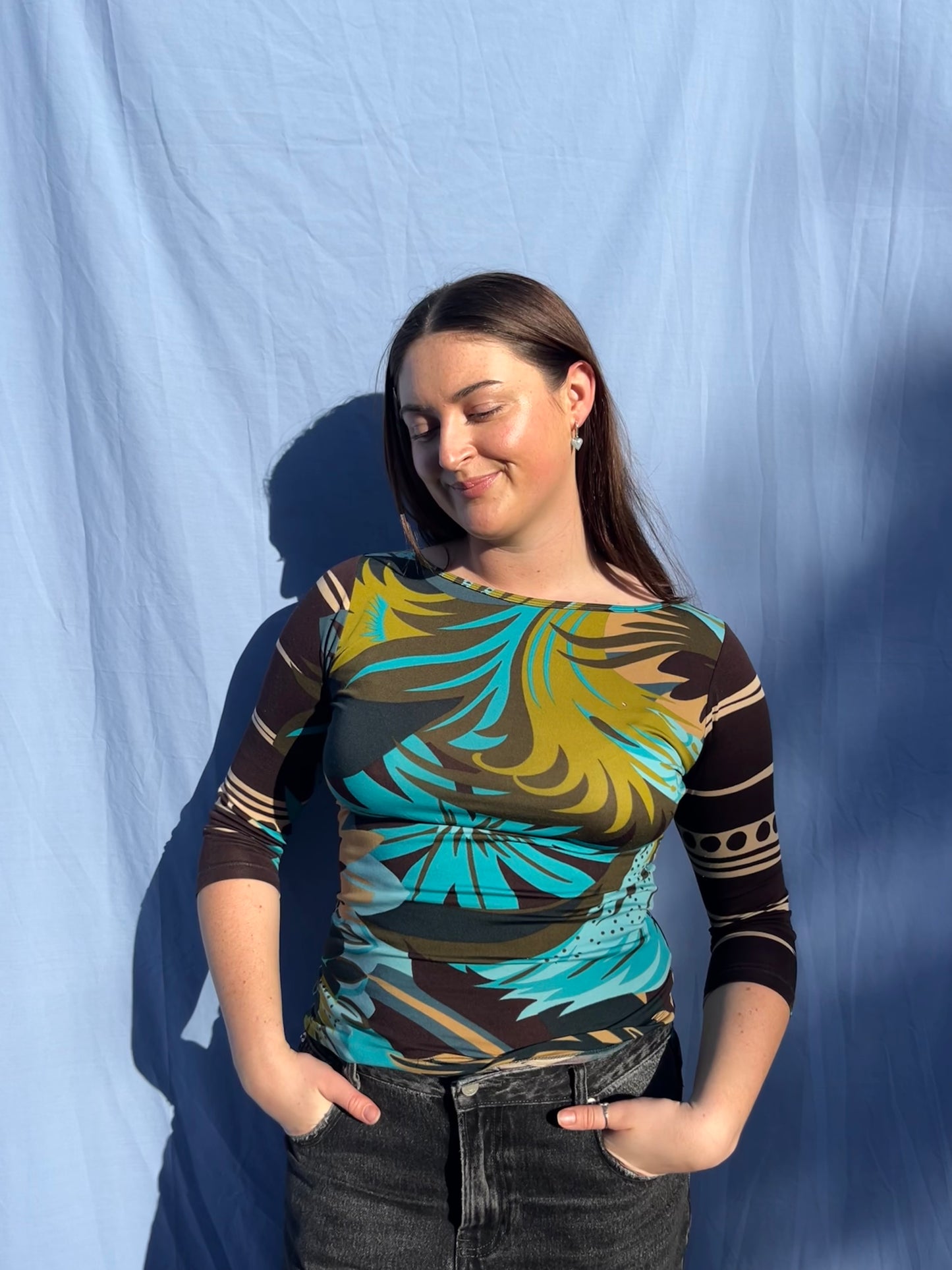 Y2K 3/4 Sleeve Colourful Top | Size 10