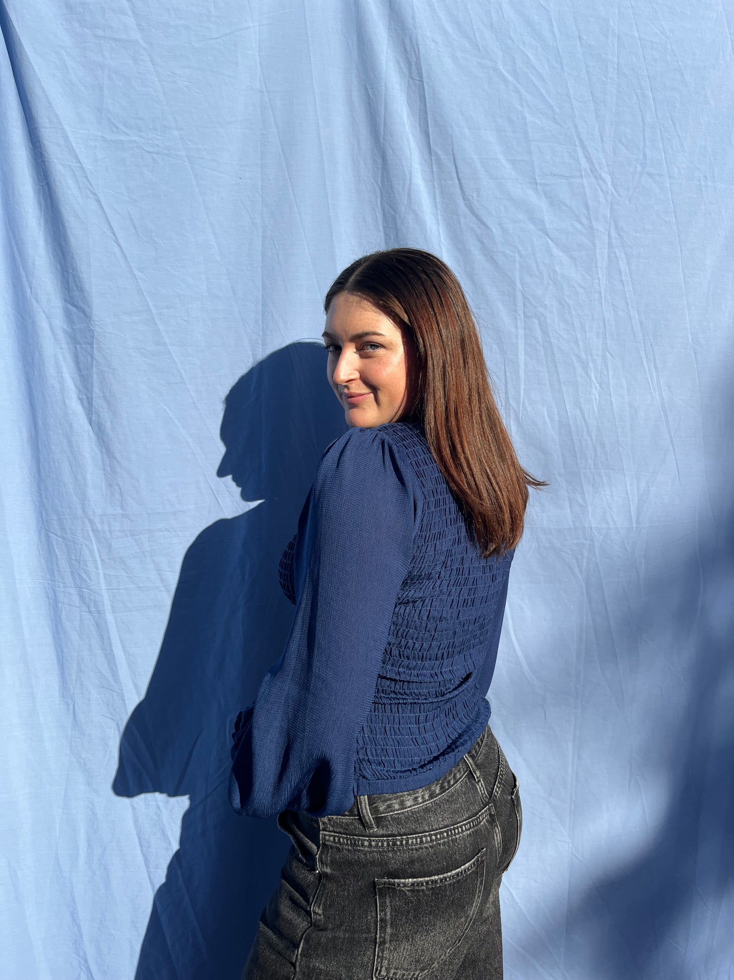 Blue Long-Sleeve Blouse | Size 12