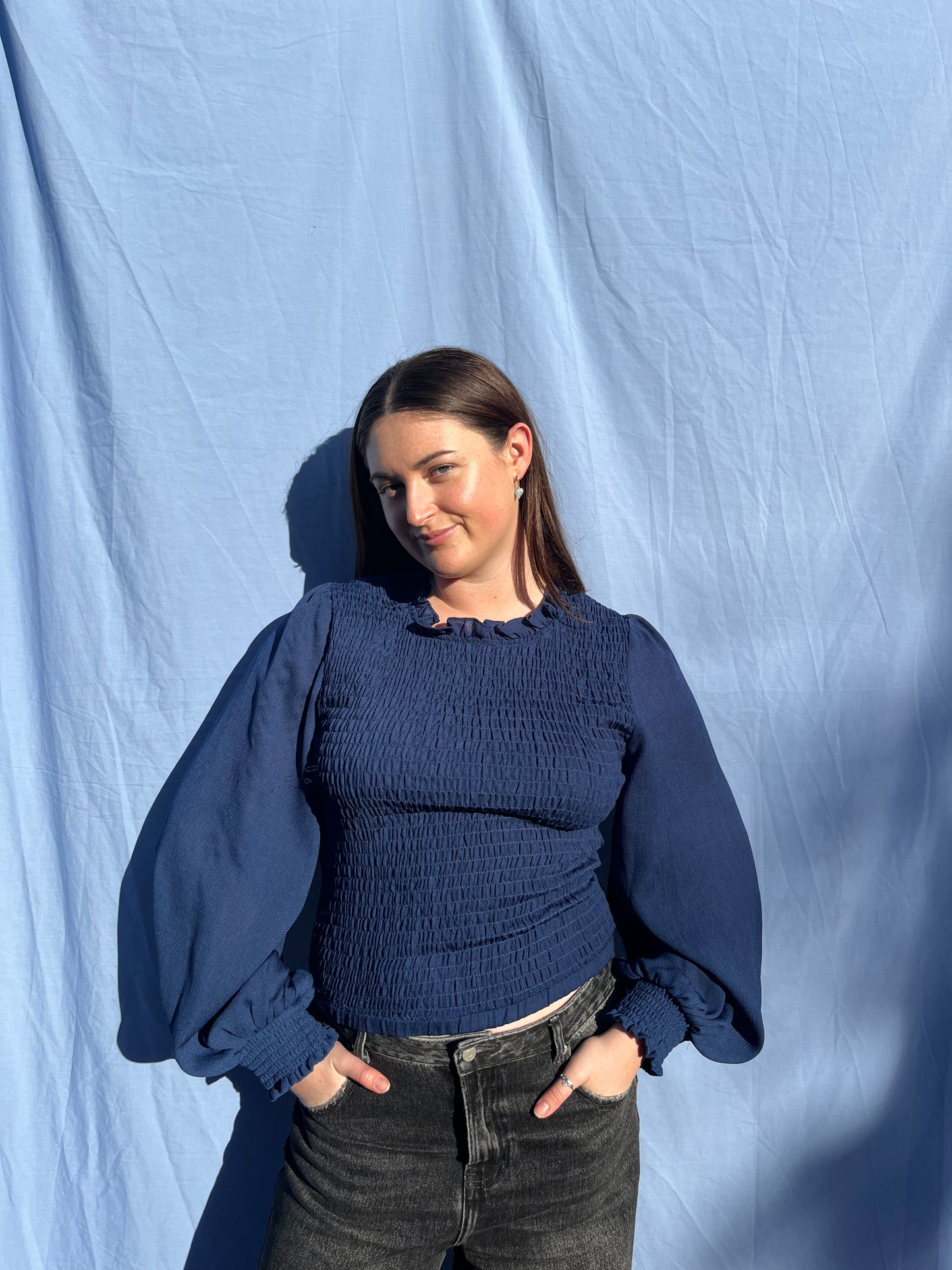Blue Long-Sleeve Blouse | Size 12