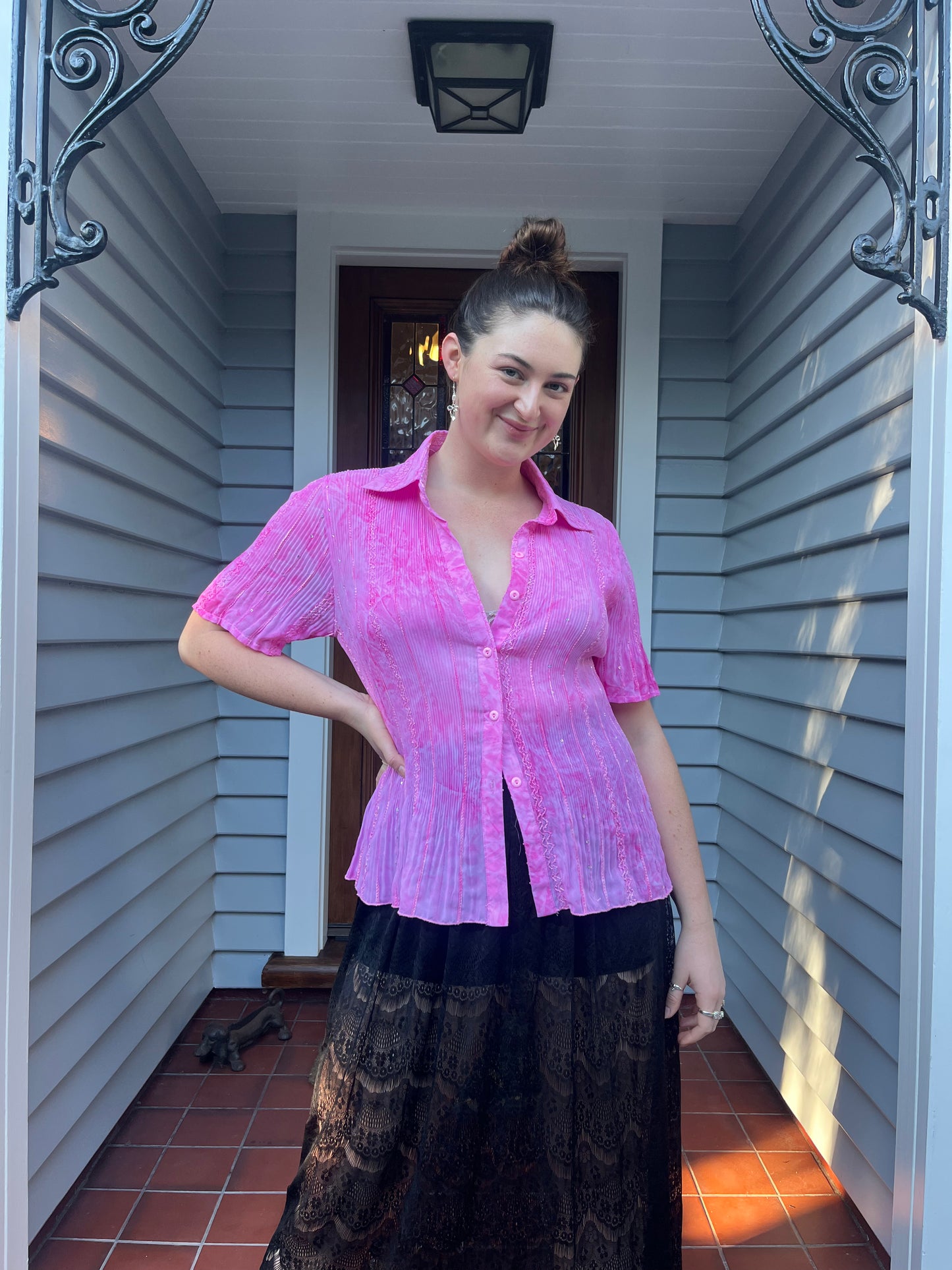 Sparkly Pink Button Up | OSFM