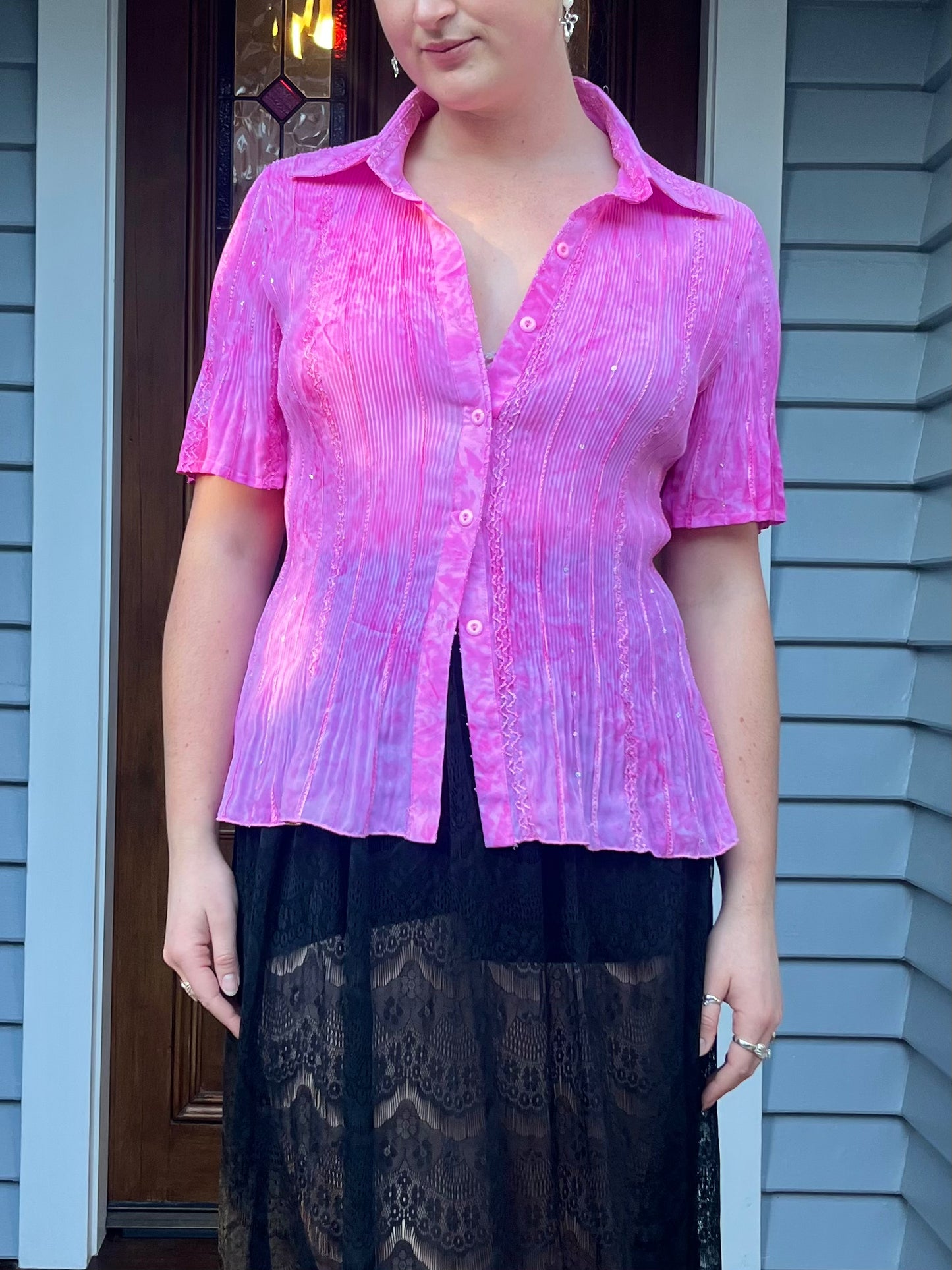 Sparkly Pink Button Up | OSFM