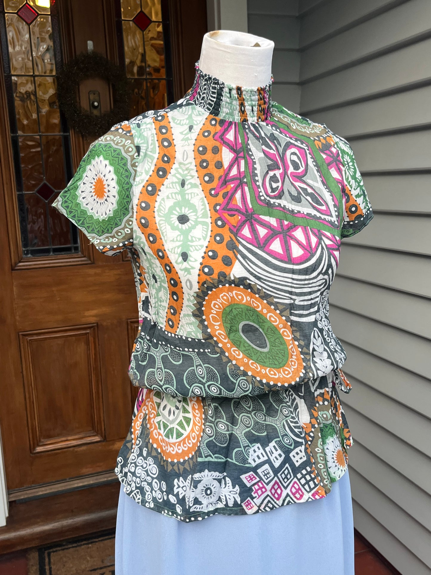 High Neck Patterned Blouse | Size M
