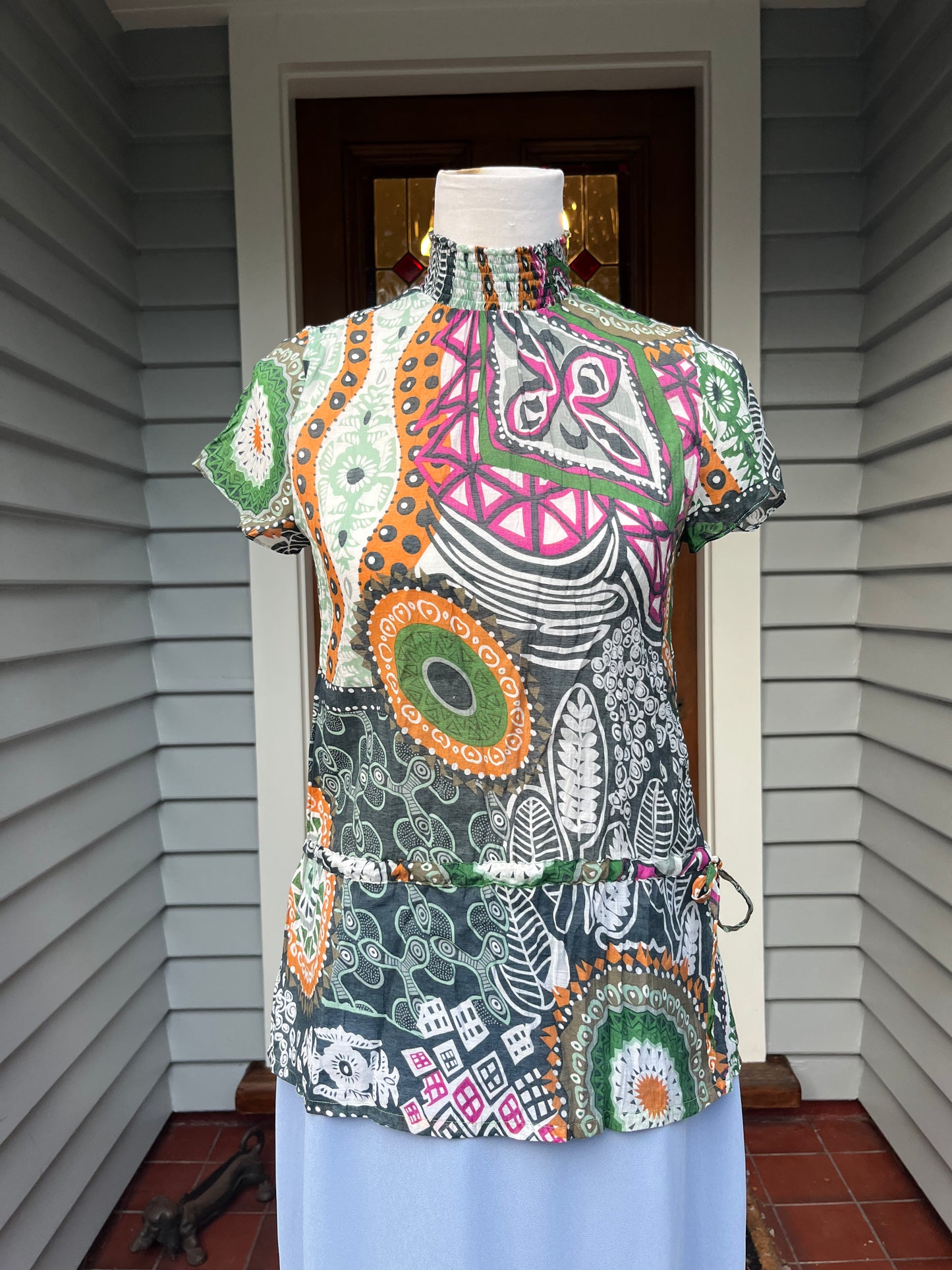 High Neck Patterned Blouse | Size M