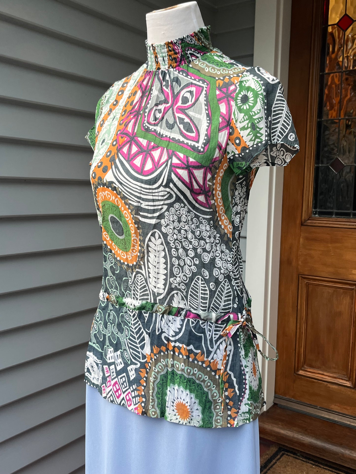 High Neck Patterned Blouse | Size M